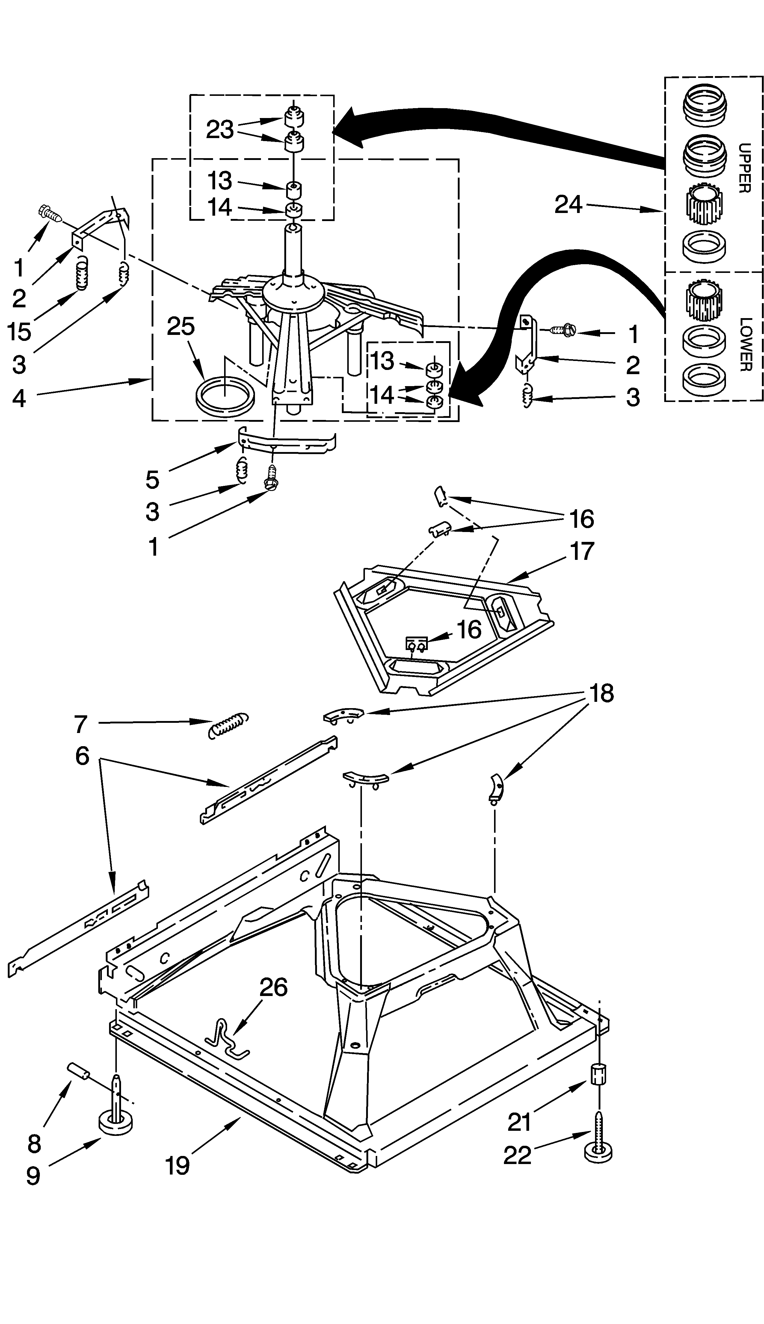Whirlpool 7MLSQ8543JT6 machine base parts diagram