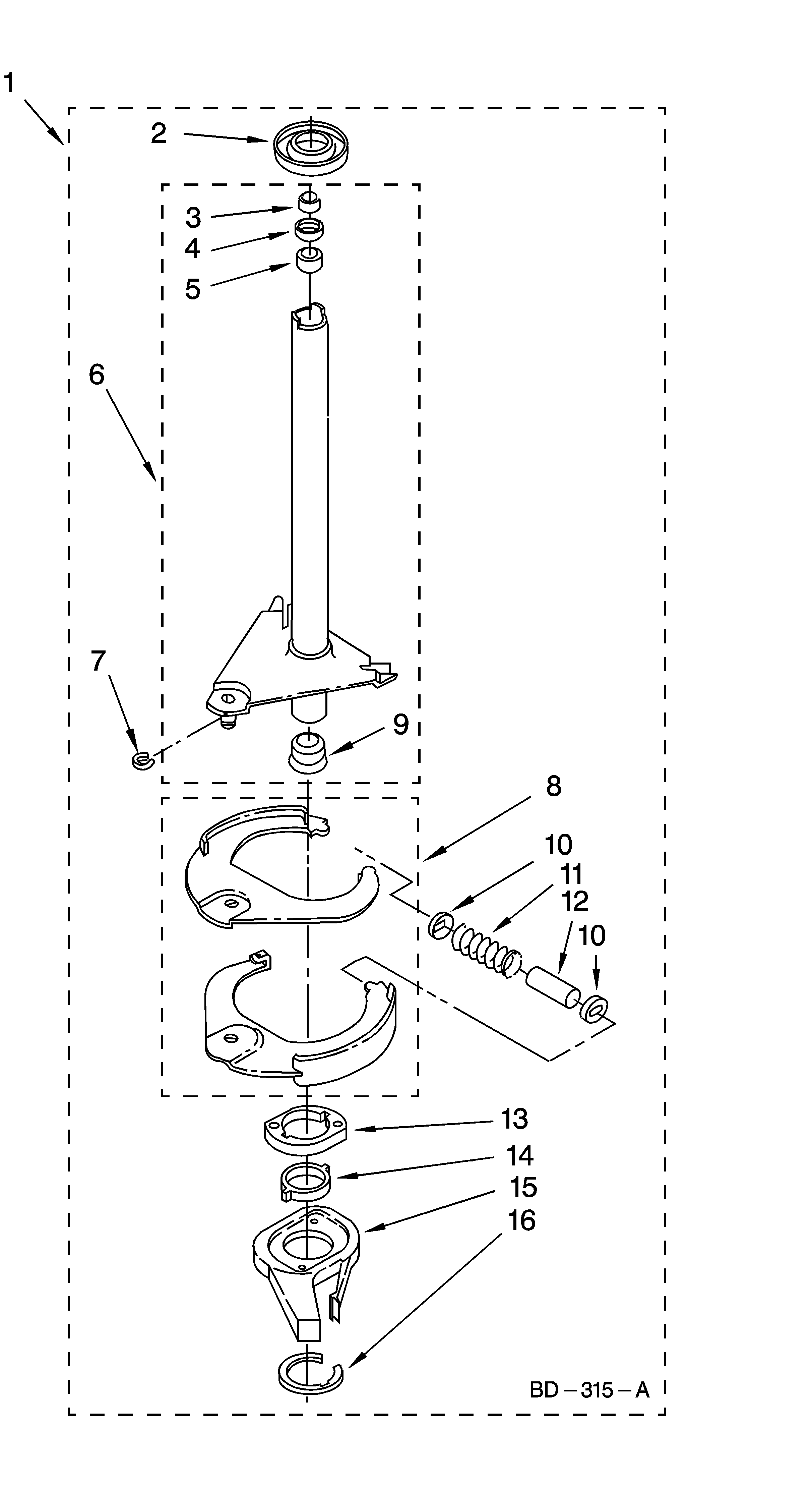 Whirlpool 7MLSQ8543JT6 brake and drive tube parts diagram