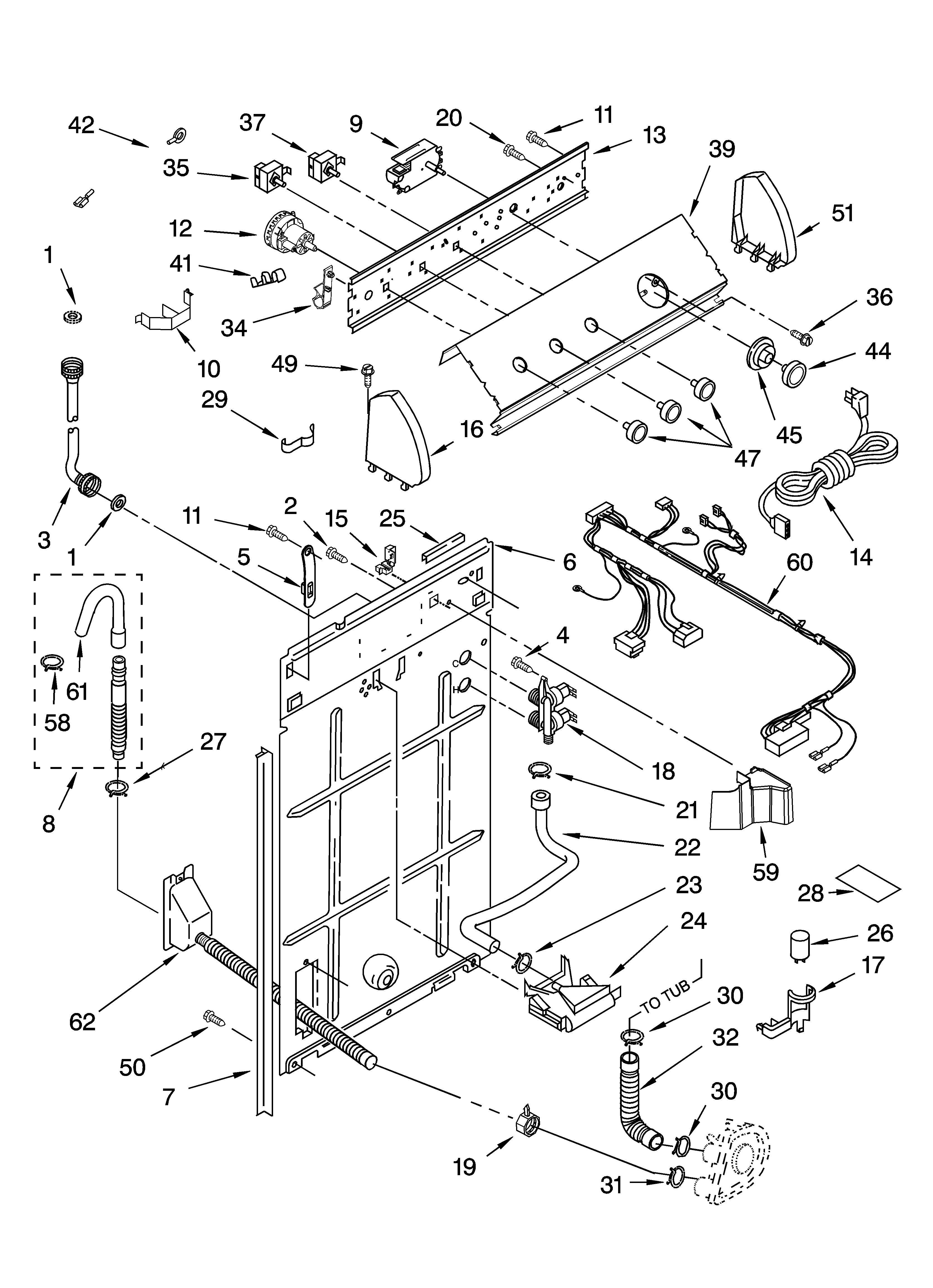 Whirlpool 7MLSR7533JT6 controls and rear panel parts diagram
