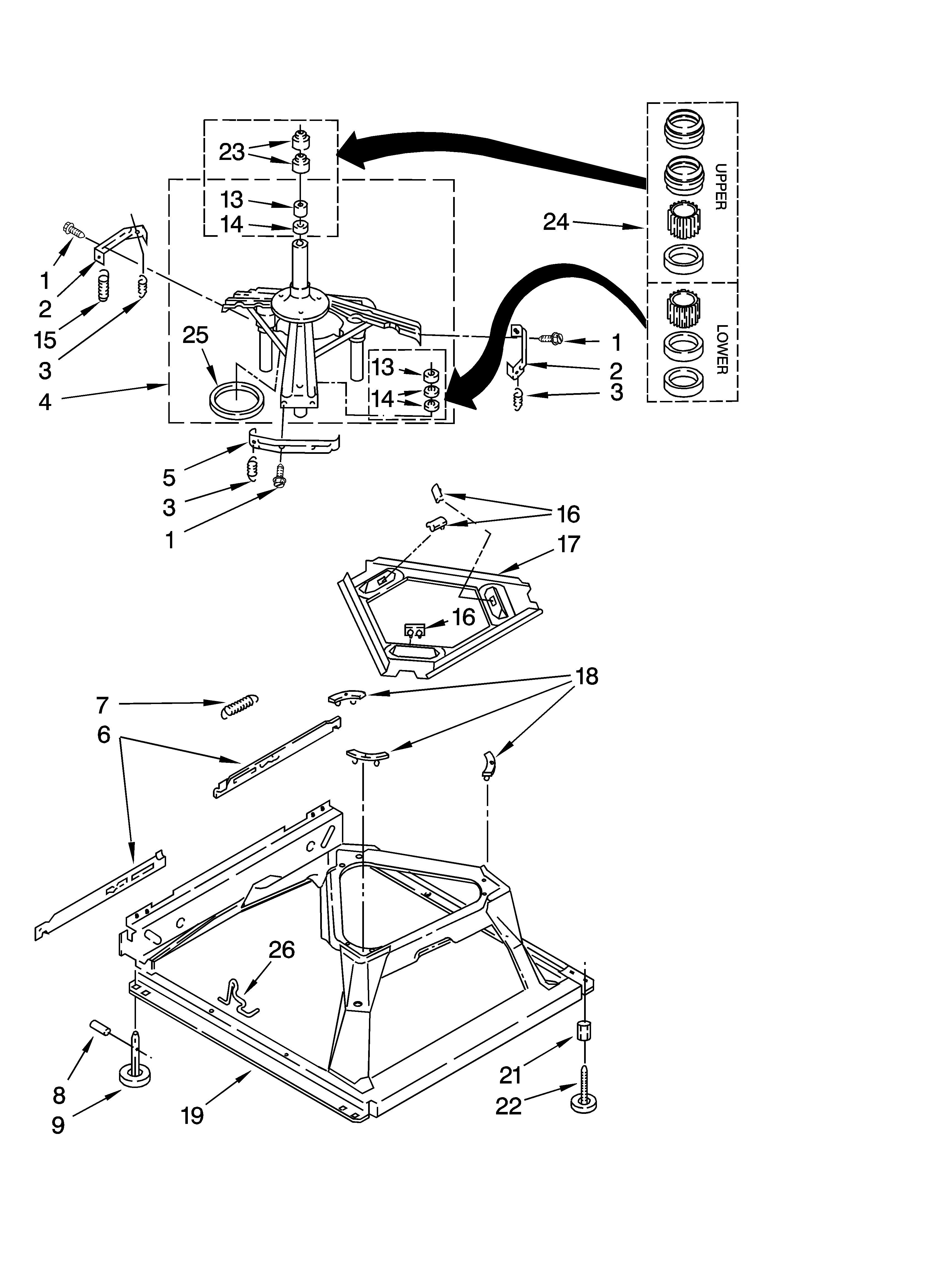 Whirlpool 7MLSR7533JT6 machine base parts diagram