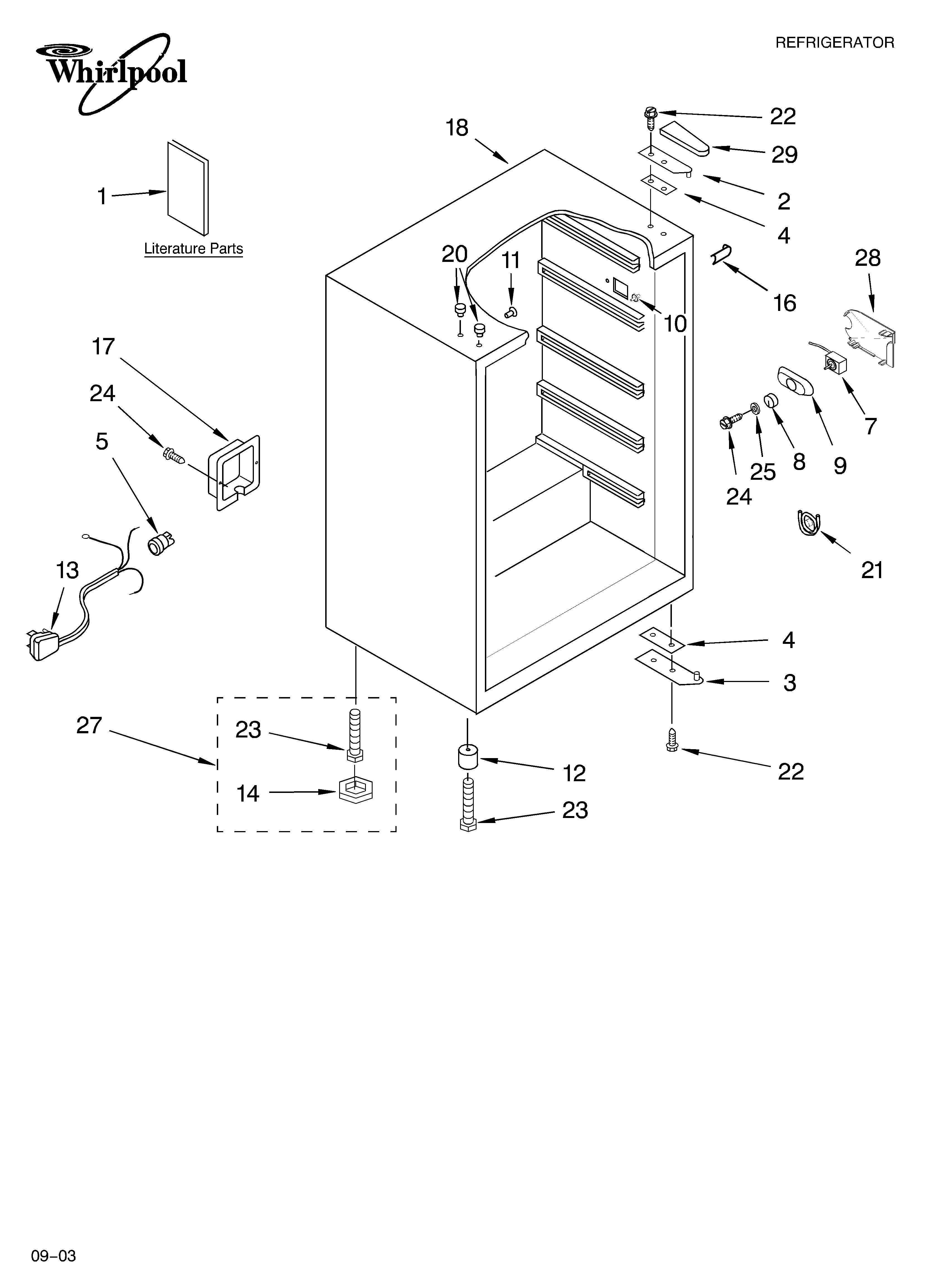 Whirlpool EL02PPXMB00 cabinet parts diagram