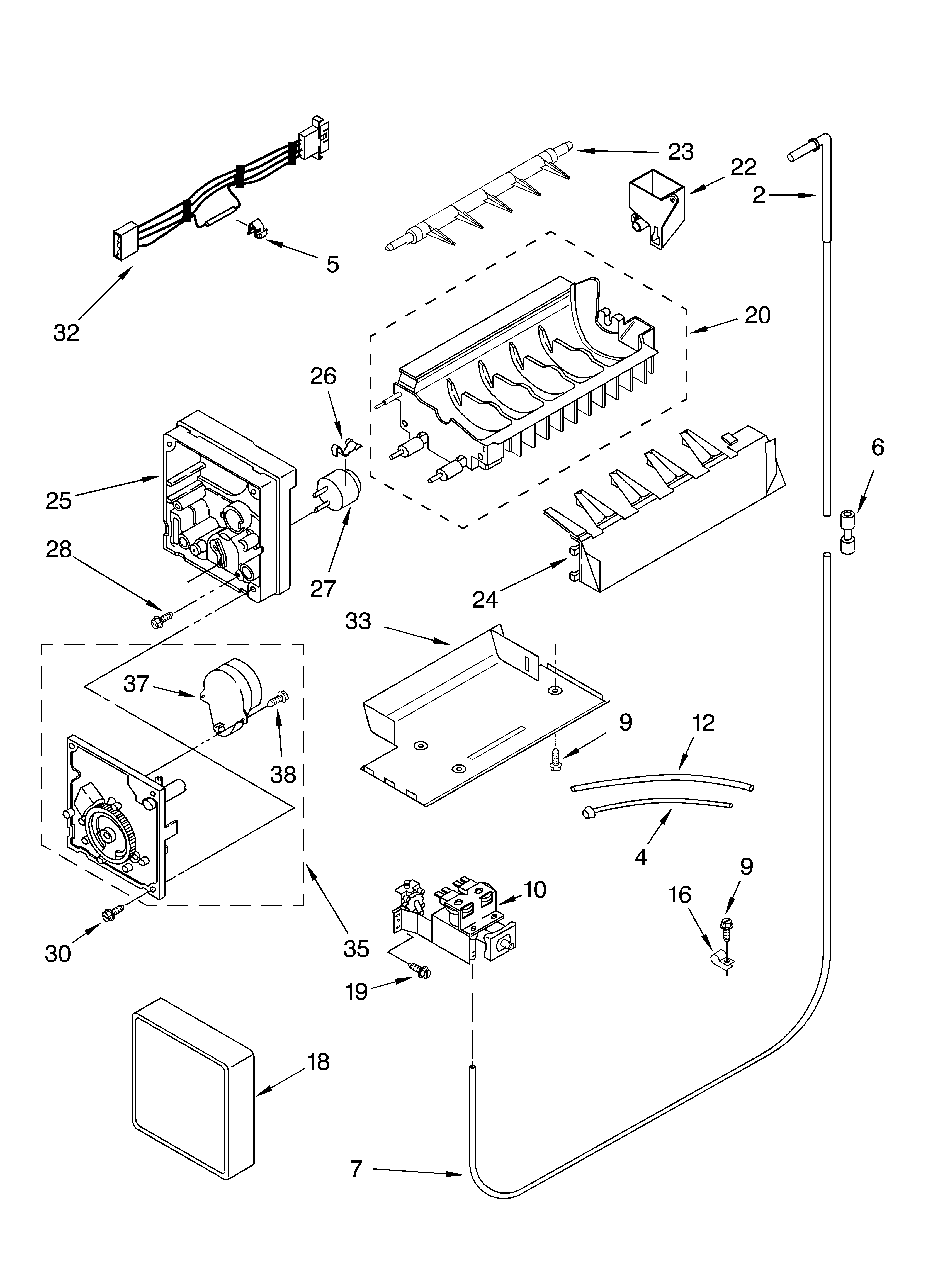 Whirlpool GD2SHAXMB00 icemaker parts diagram