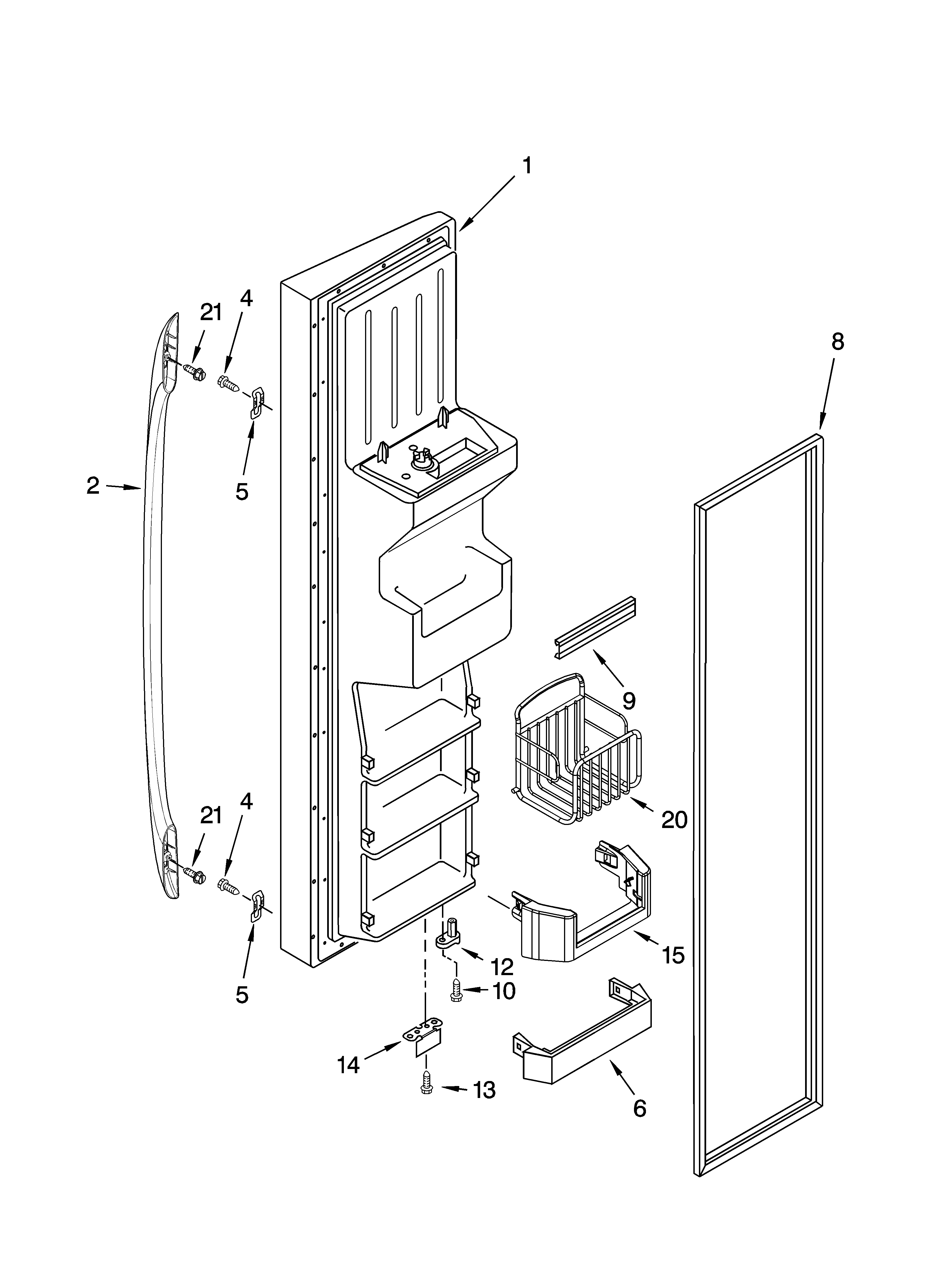Whirlpool GS2SHAXMT00 freezer door parts diagram