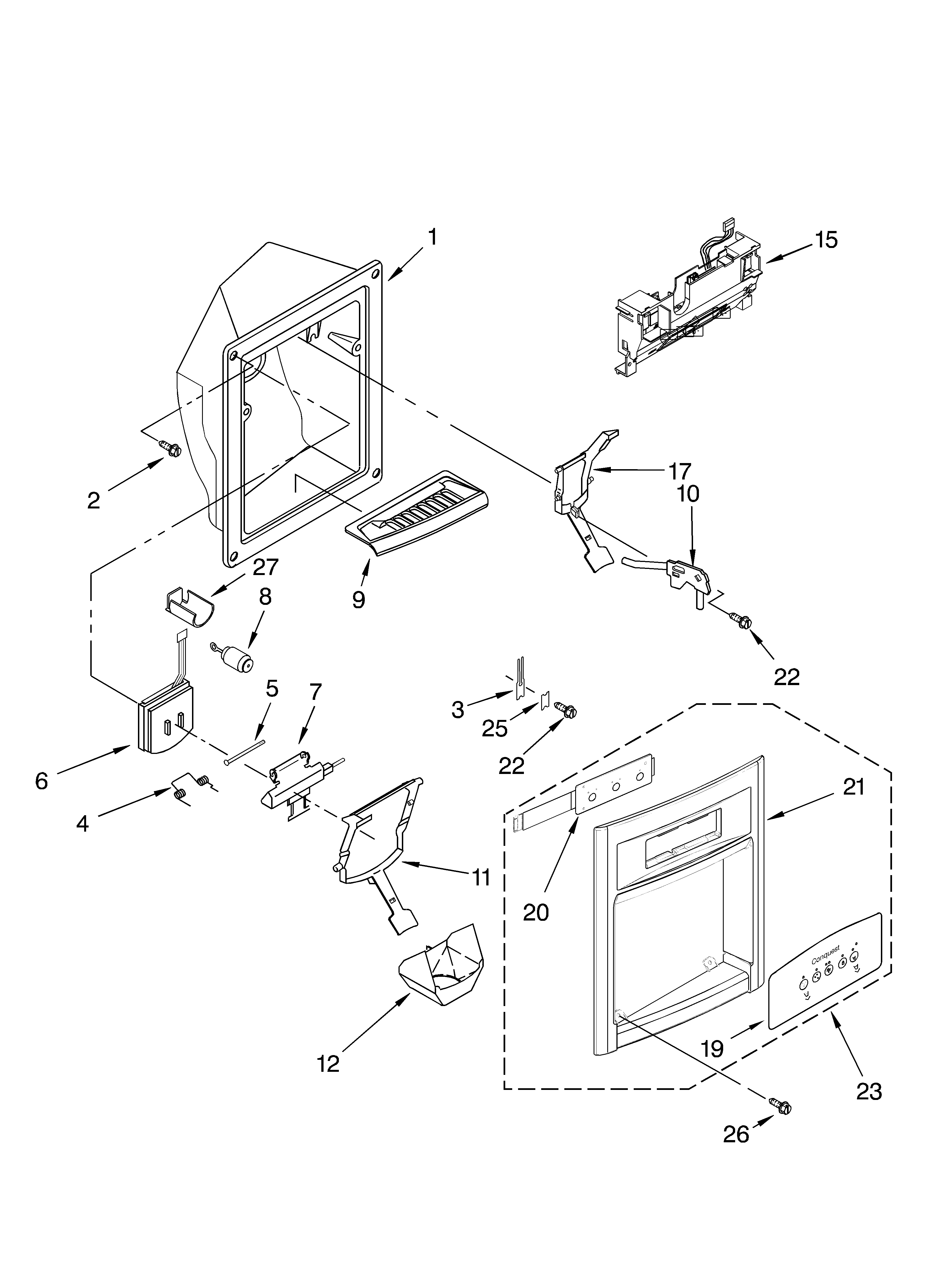 Whirlpool GS2SHEXMS00 dispenser front parts diagram