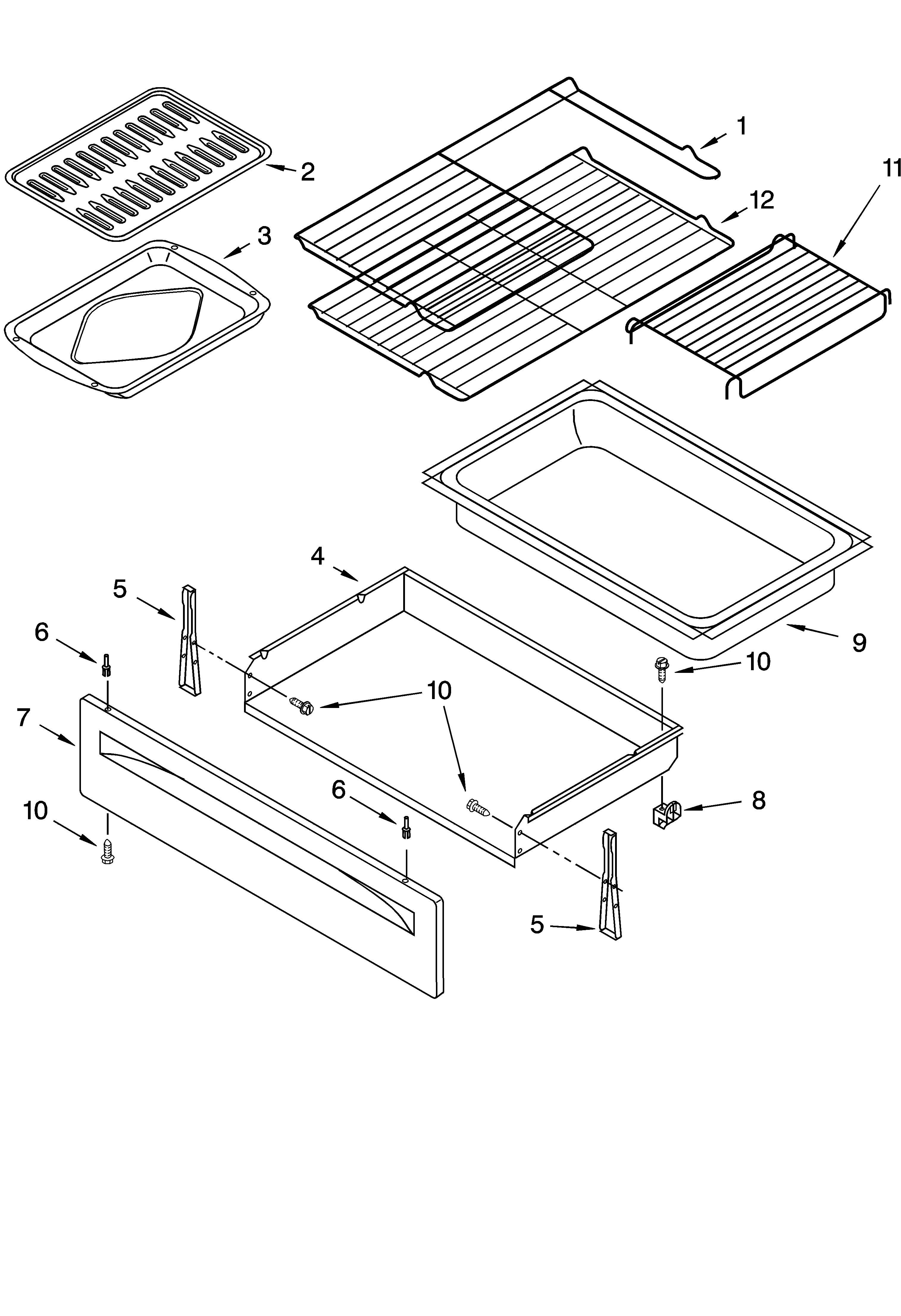 Whirlpool GS440LEMQ0 drawer & broiler parts diagram