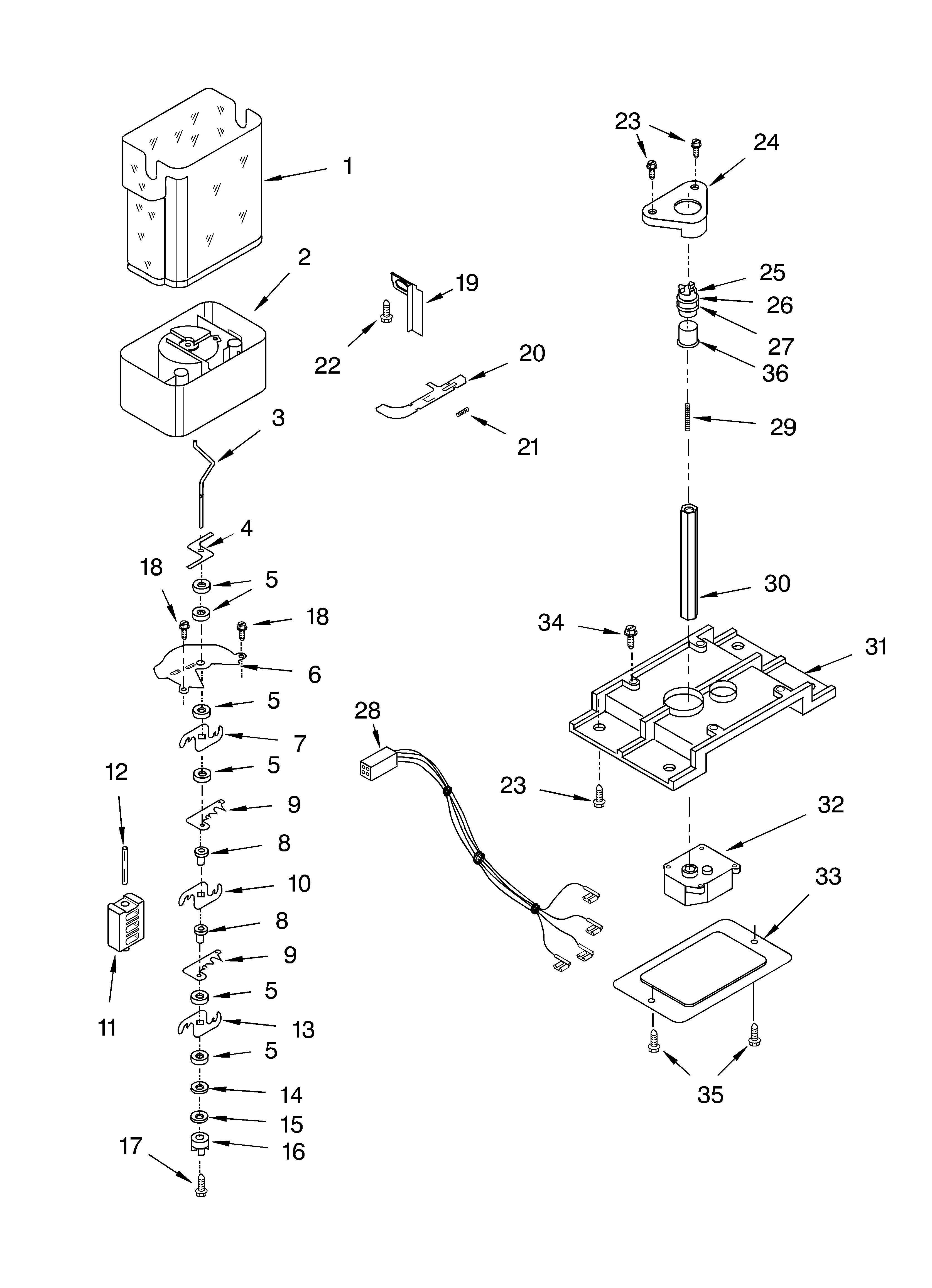 Whirlpool GS6SHEXMS00 motor and ice container parts diagram