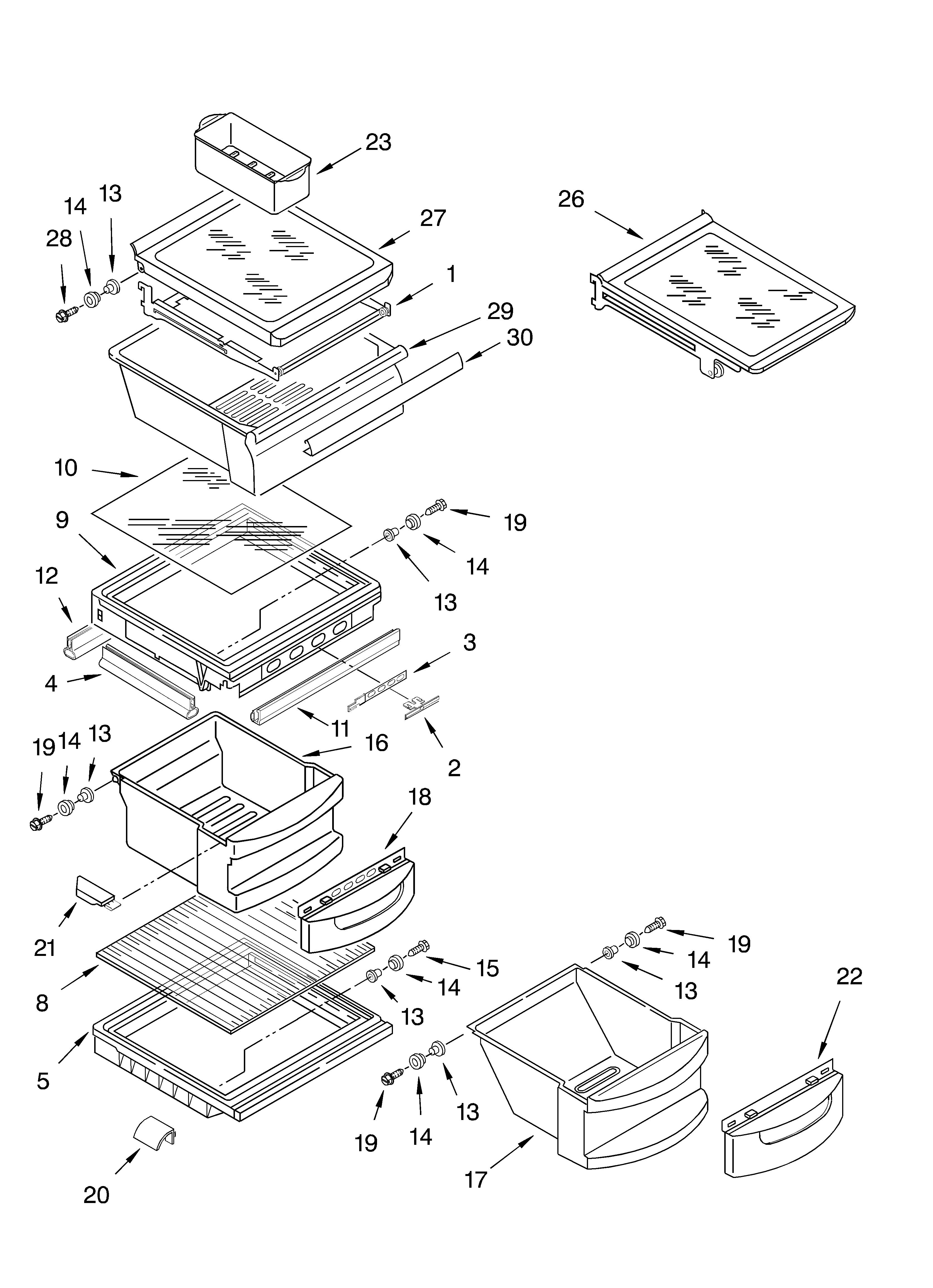 KitchenAid KSRA22ILBT13 refrigerator shelf parts diagram