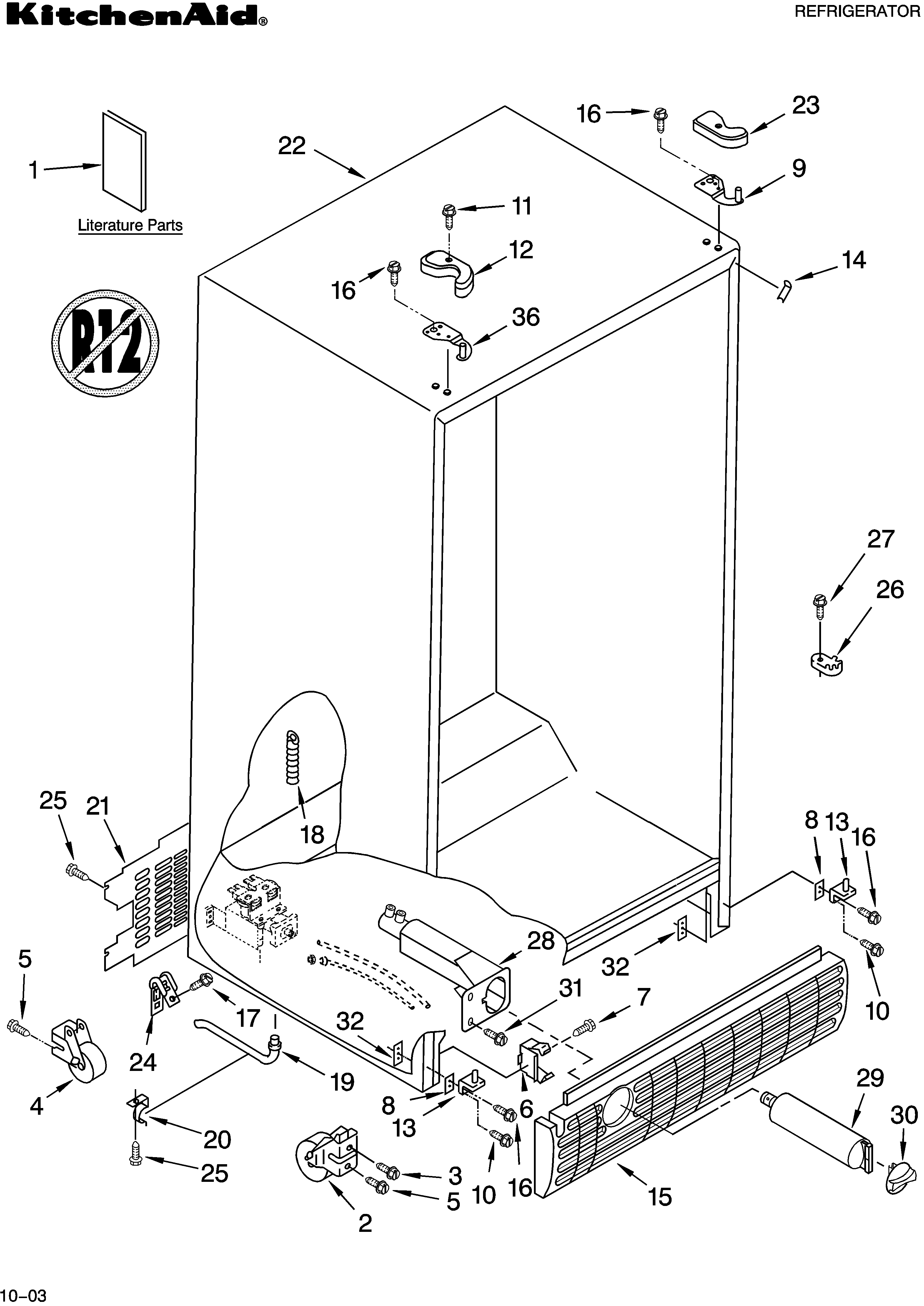 KitchenAid KSRA25ILBL13 cabinet parts diagram