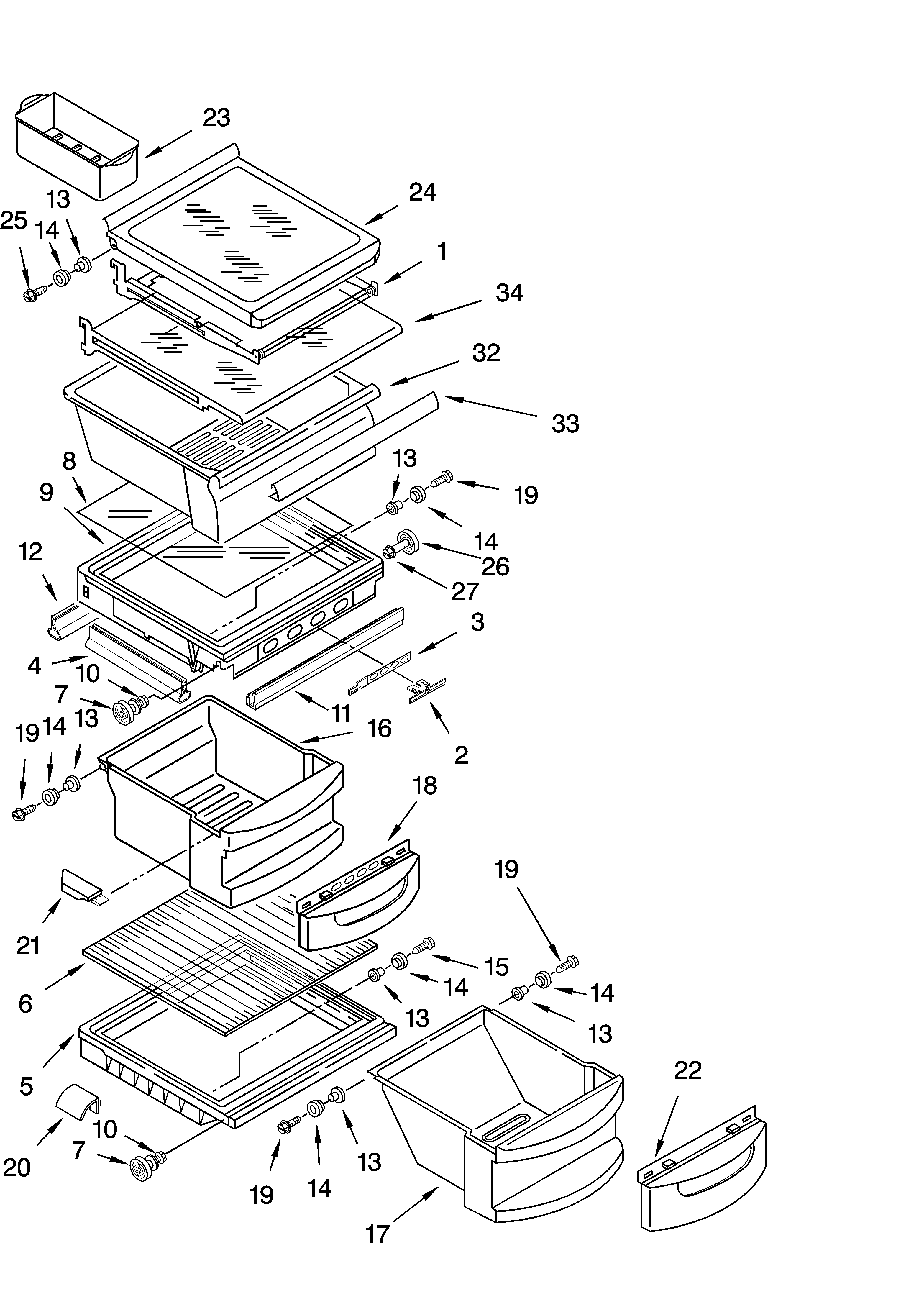 KitchenAid KSRA25ILBL13 refrigerator shelf parts diagram