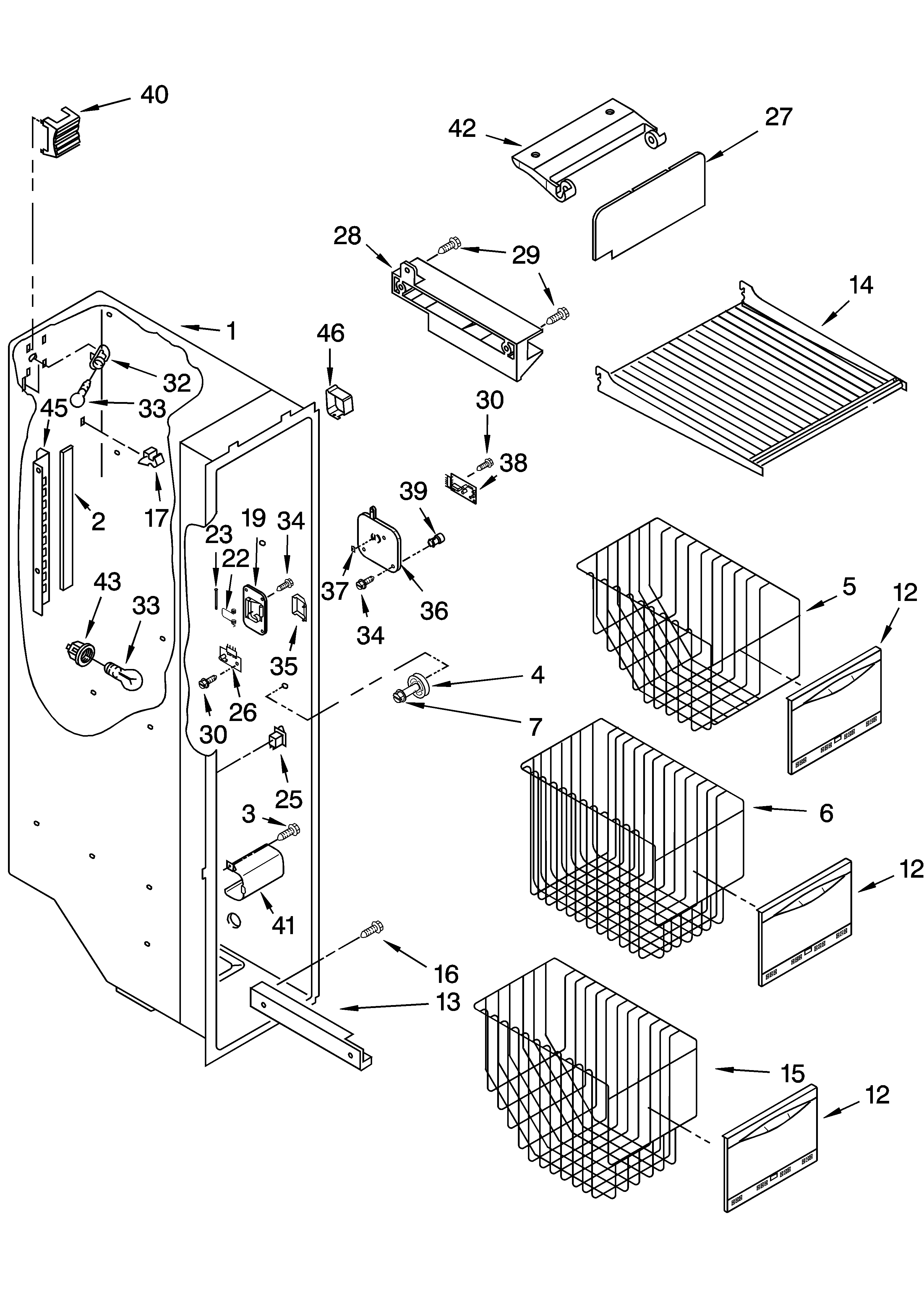 KitchenAid KSRA25ILBL13 freezer liner parts diagram
