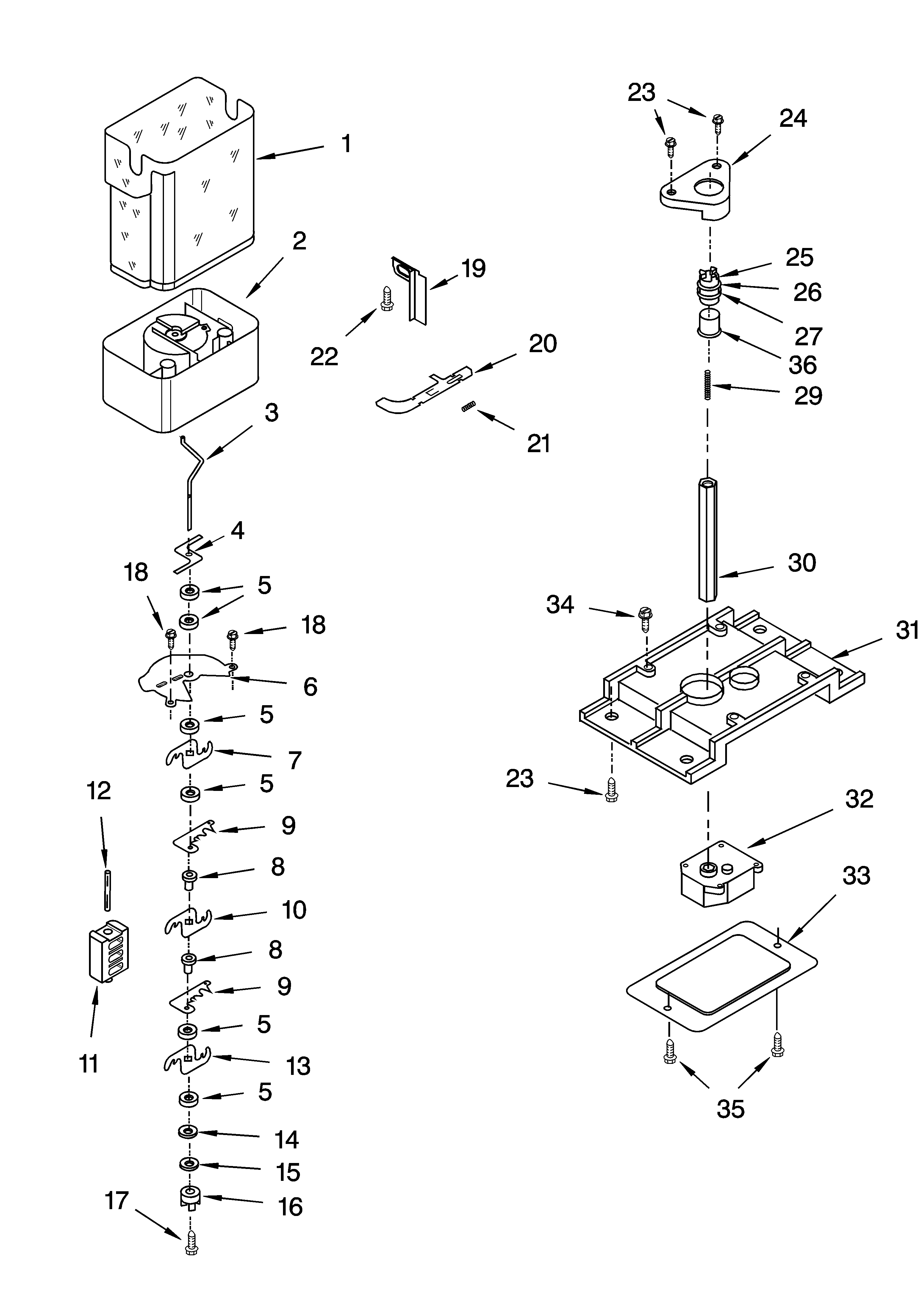 KitchenAid KSRA25ILBL13 motor and ice container parts diagram