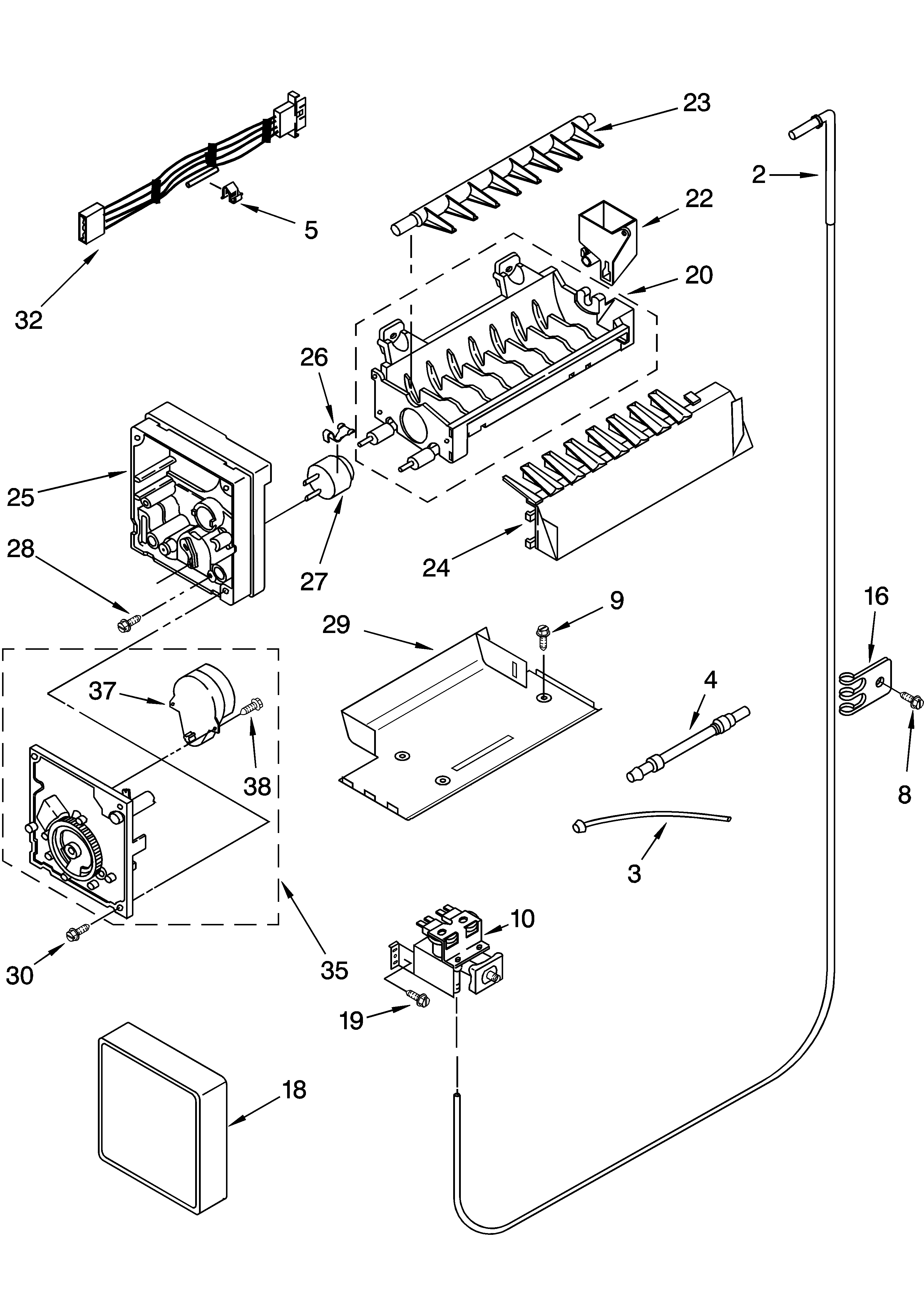 KitchenAid KSRA25ILBL13 icemaker parts, parts not illustrated diagram