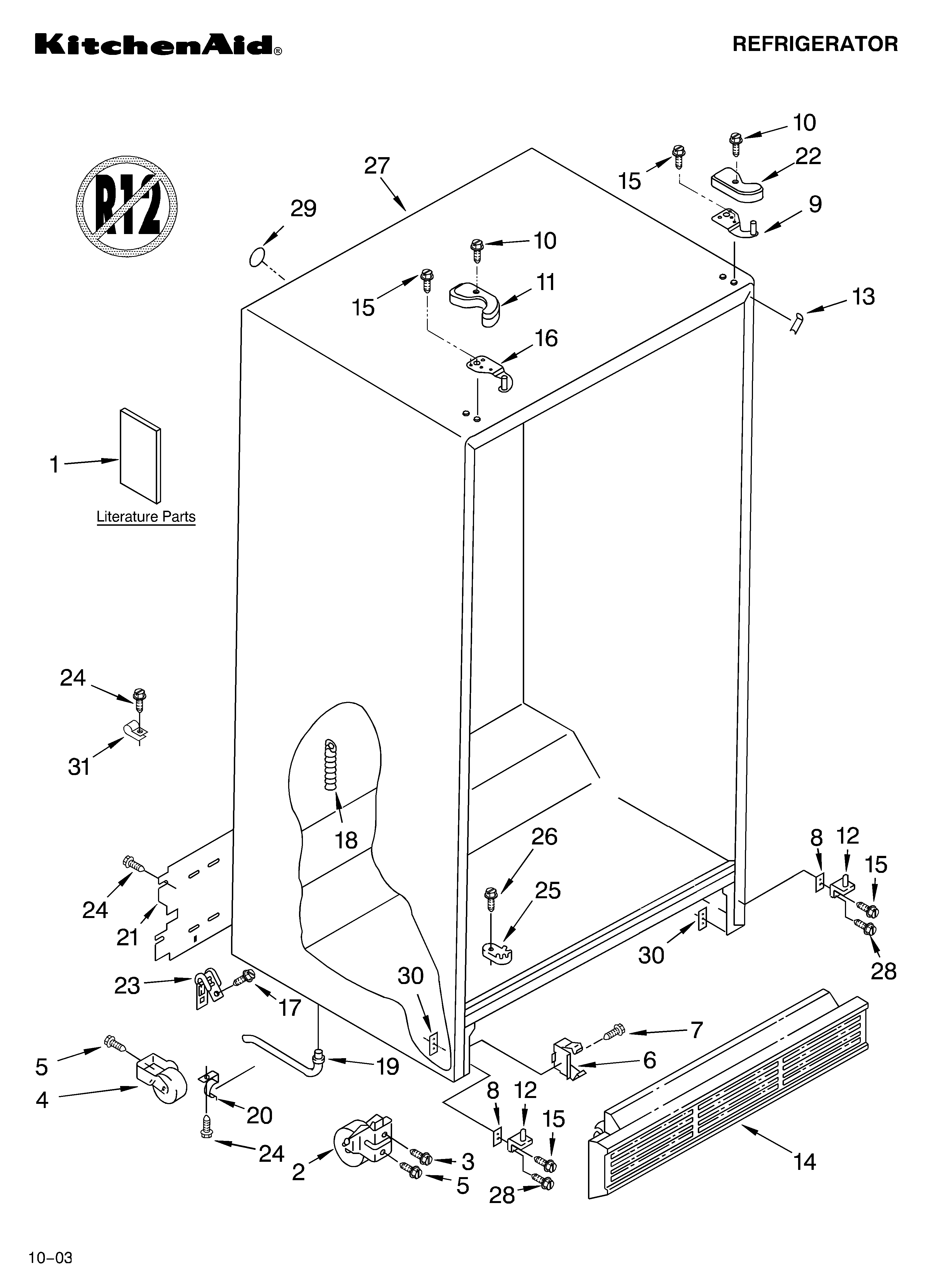 KitchenAid KSRA25KKBT12 cabinet parts diagram