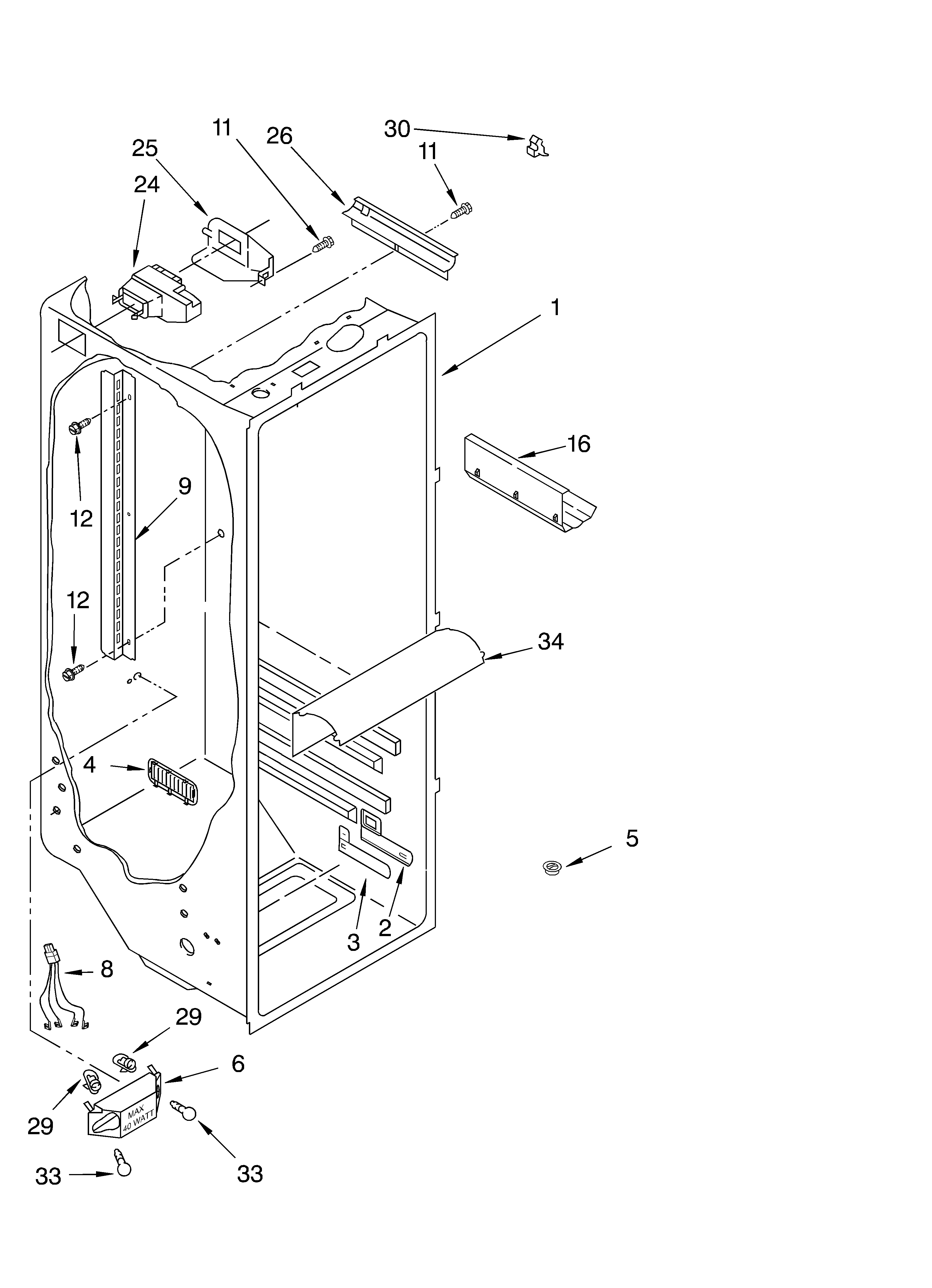 KitchenAid KSRA25KKBT12 refrigerator liner parts diagram