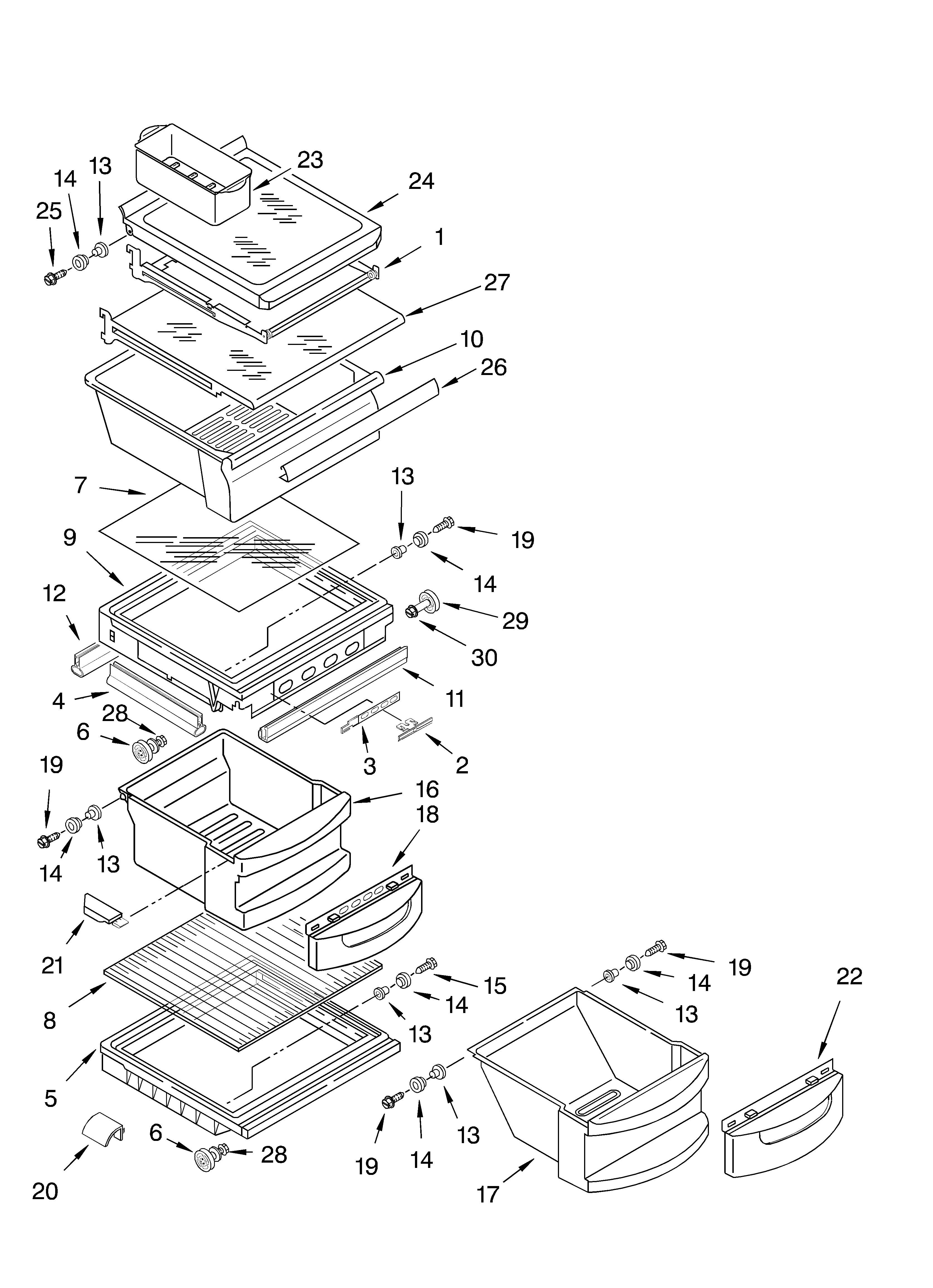 KitchenAid KSRA25KKBT12 refrigerator shelf parts diagram