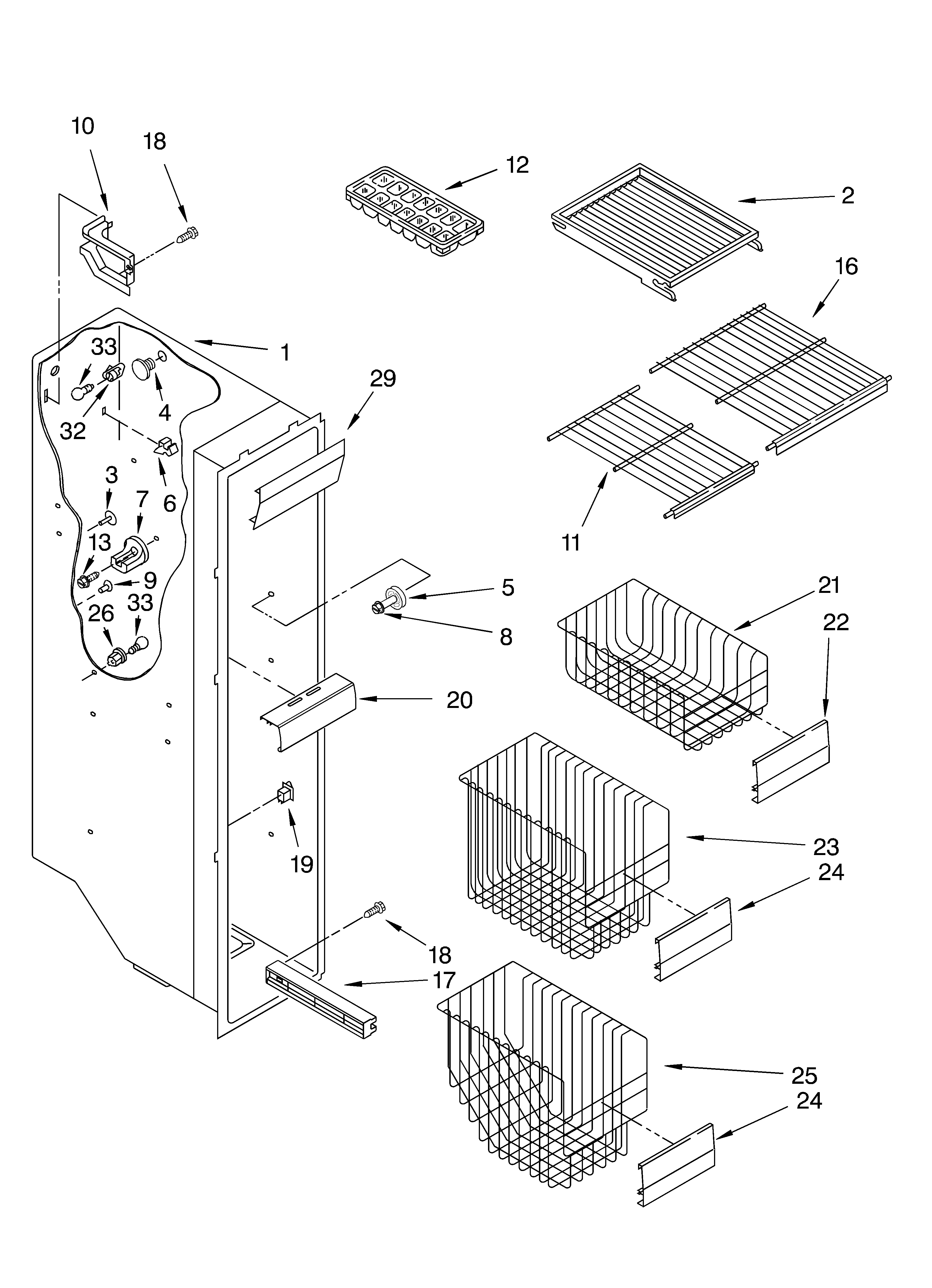 KitchenAid KSRA25KKBT12 freezer liner parts diagram