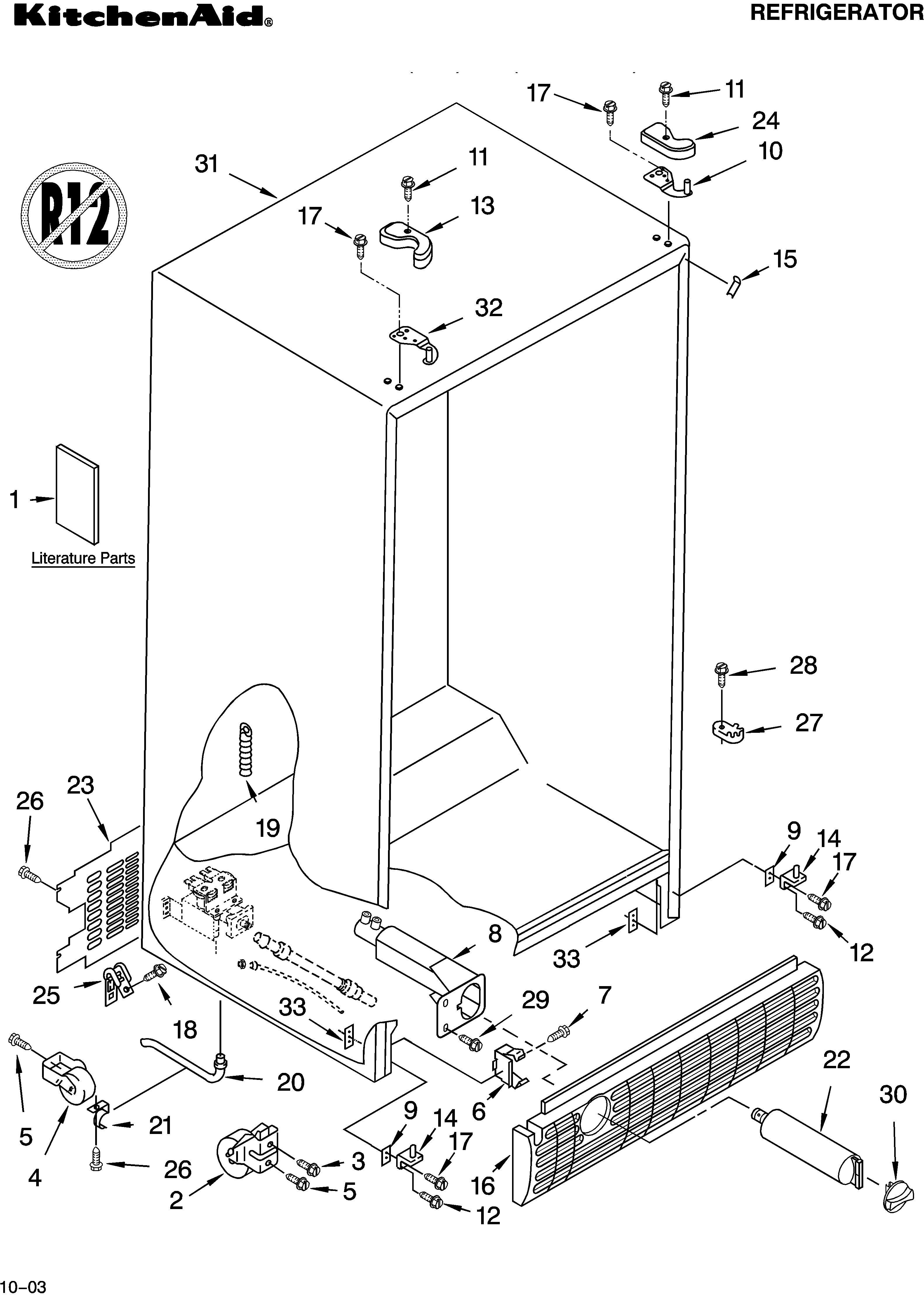 KitchenAid KSRB22FKBL14 cabinet parts diagram