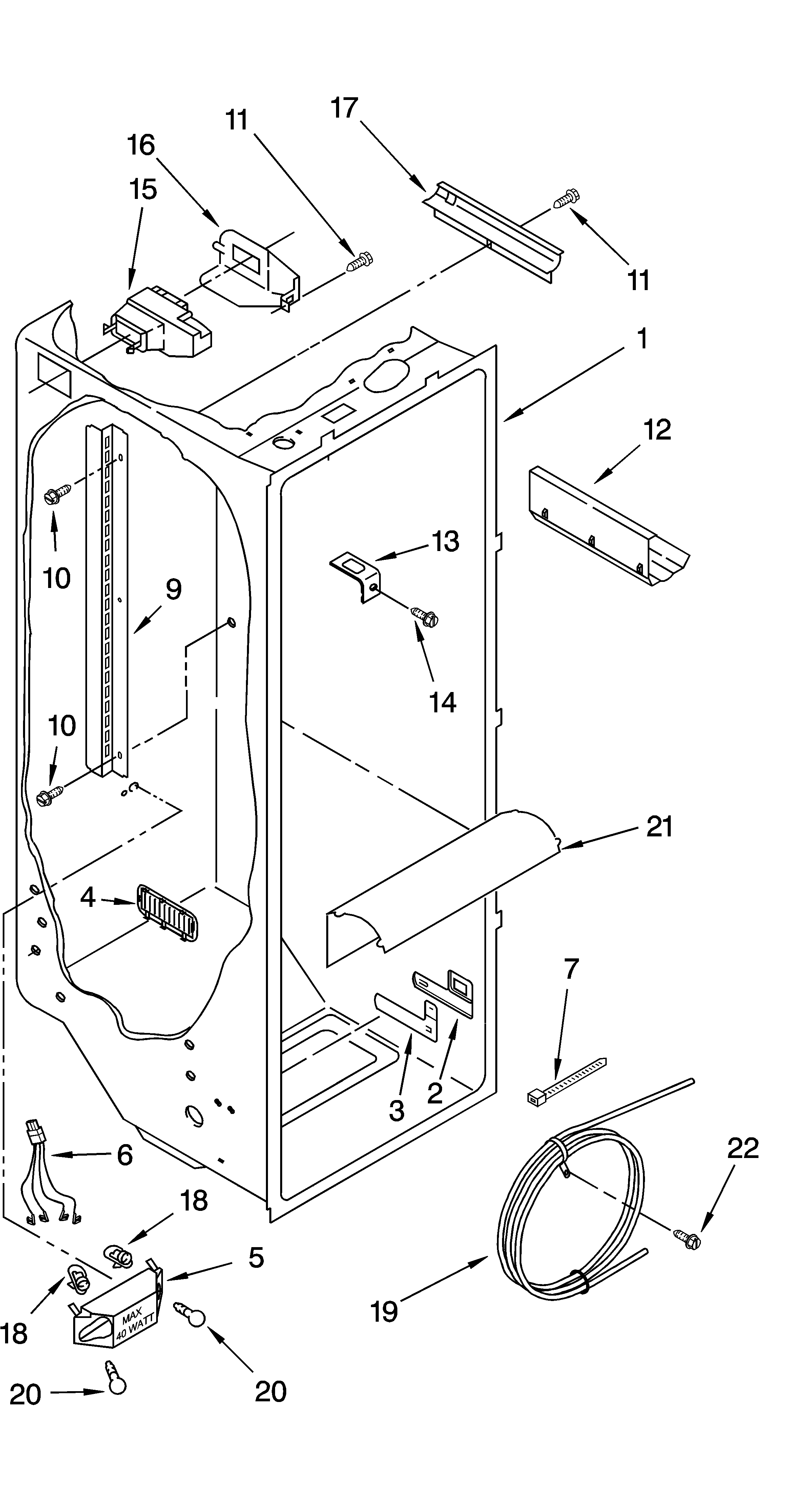 KitchenAid KSRB22FKBL14 refrigerator liner parts diagram