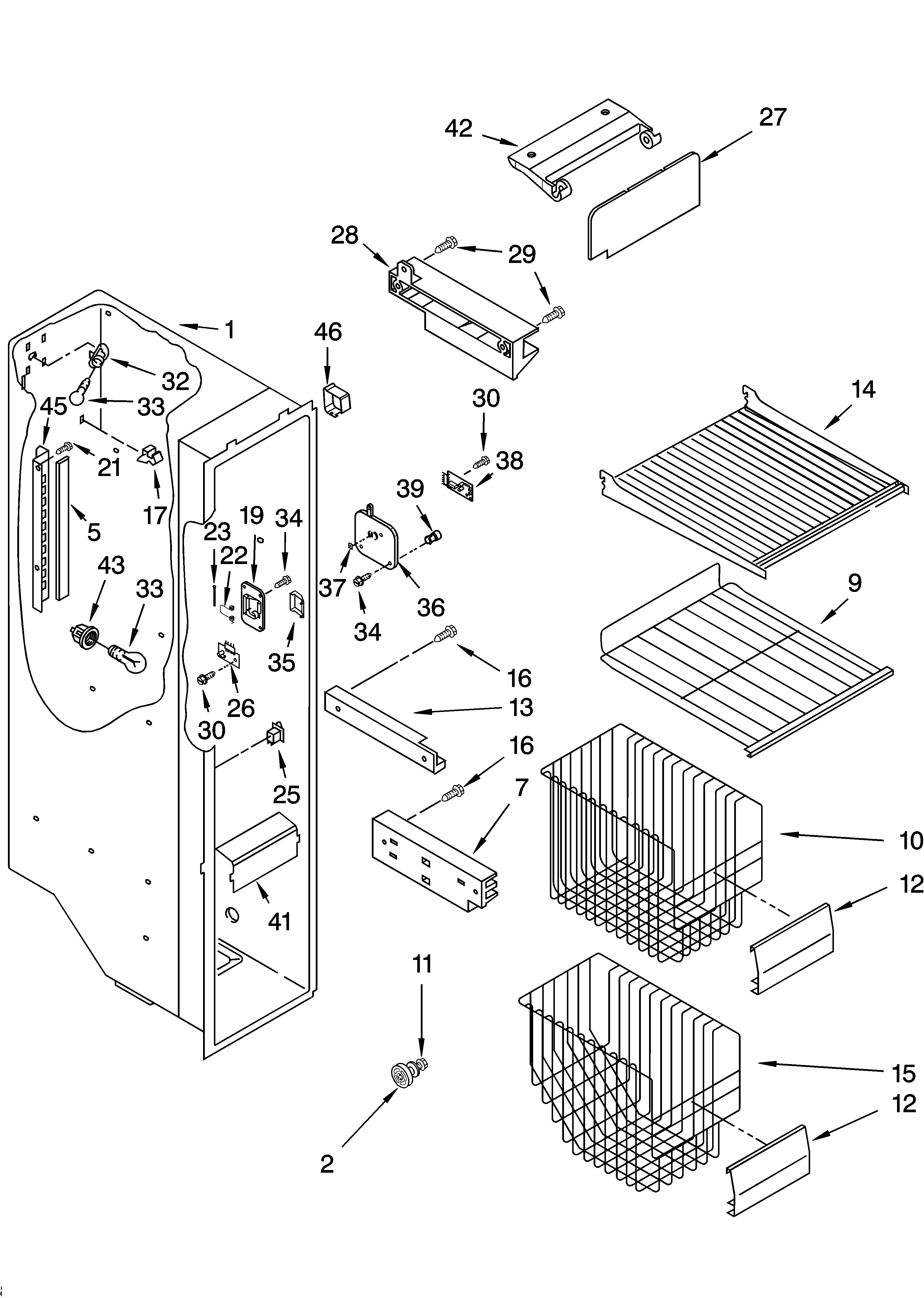 KitchenAid KSRB22FKBL14 freezer liner parts diagram