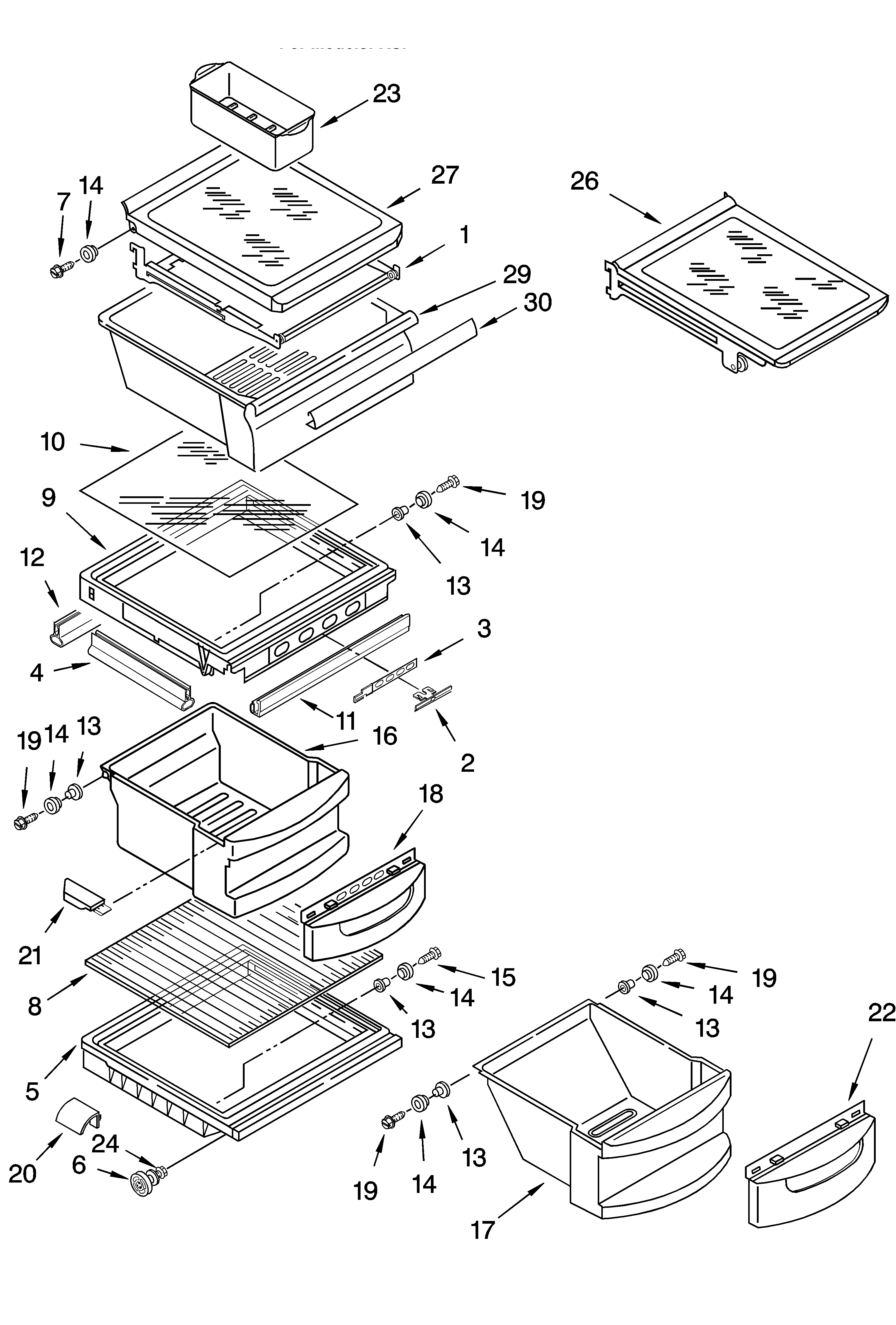 KitchenAid KSRB22FKBL14 refrigerator shelf parts diagram