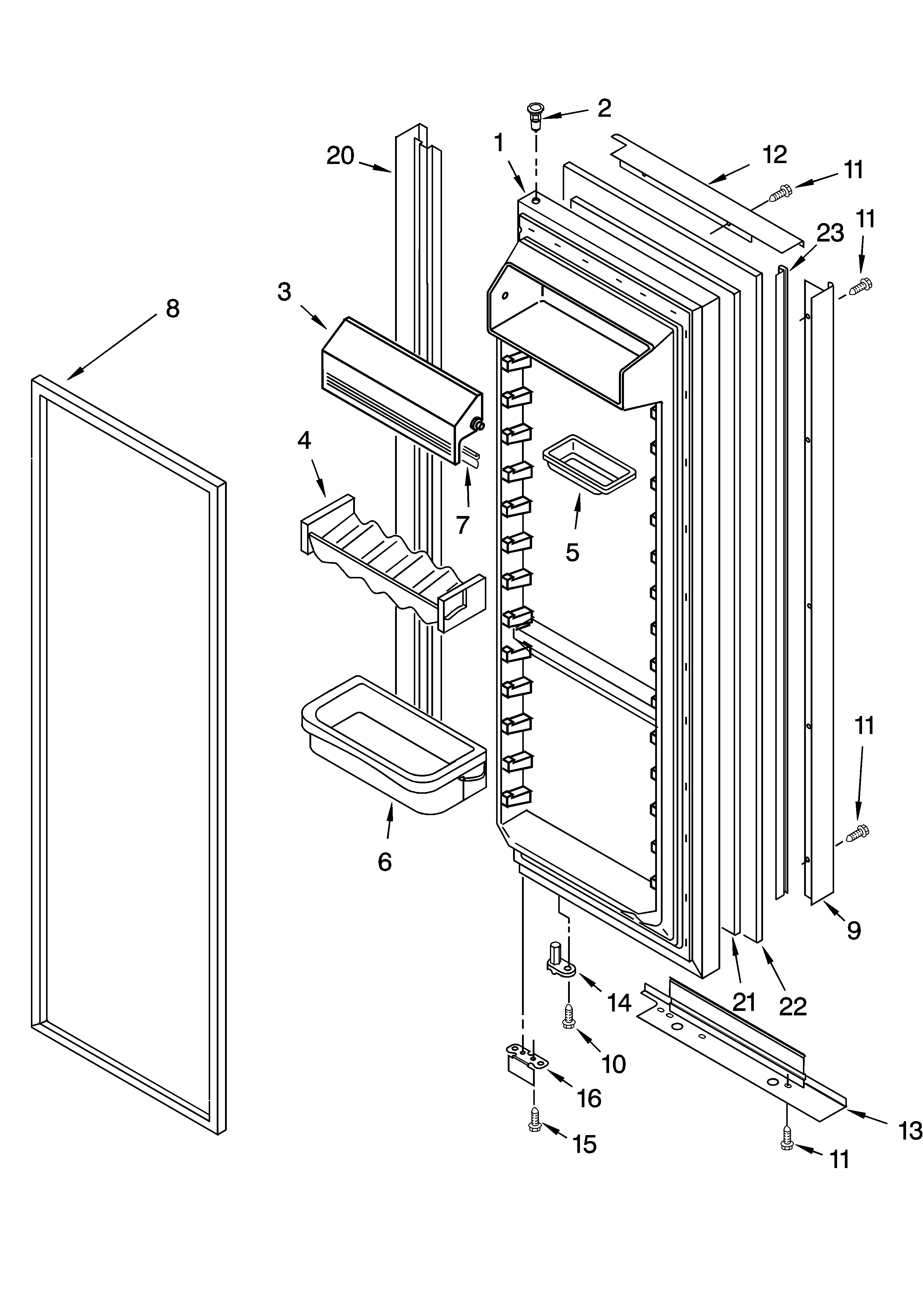 KitchenAid KSRB22FKBL14 refrigerator door parts diagram