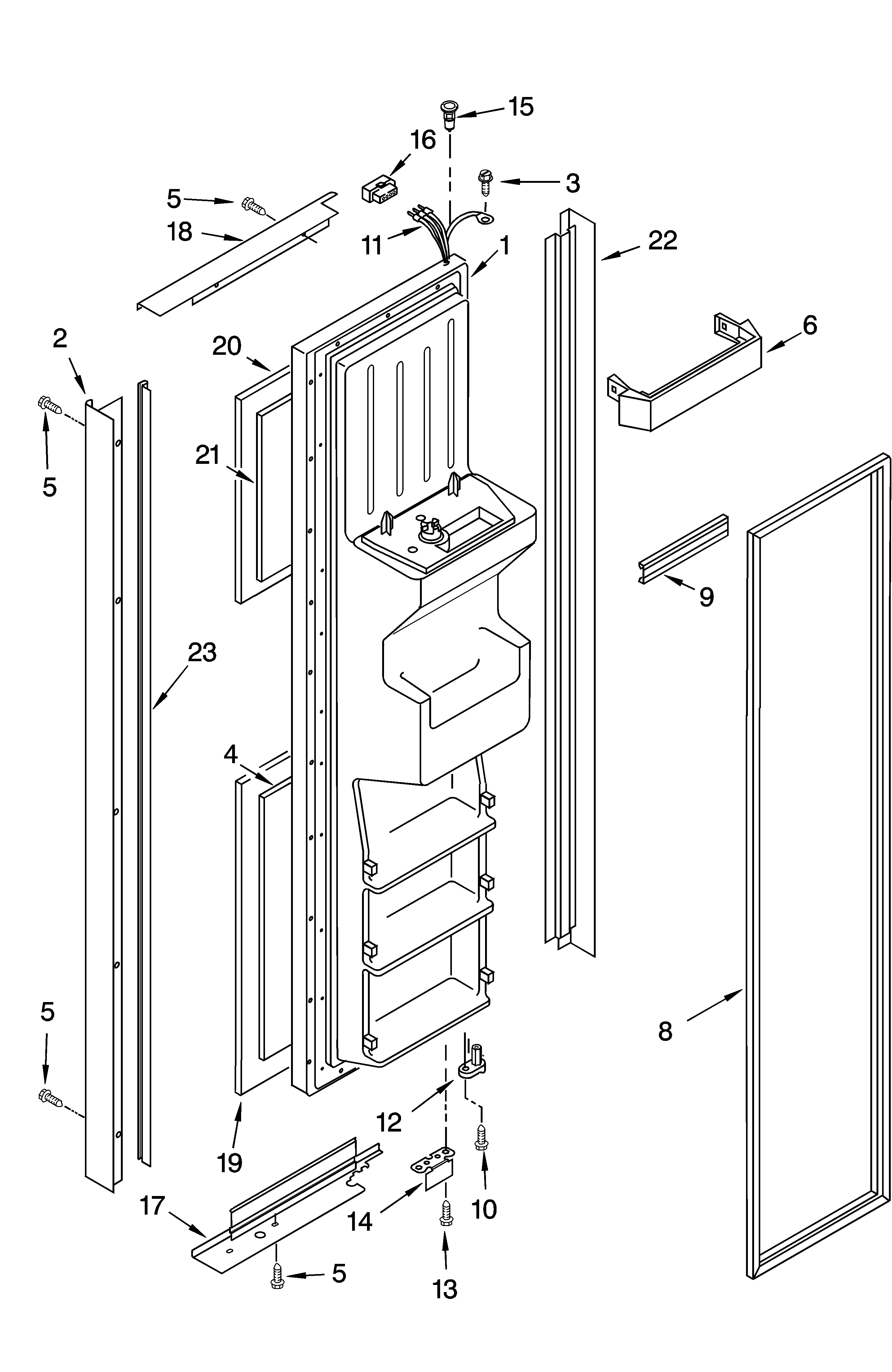 KitchenAid KSRB22FKBL14 freezer door parts diagram