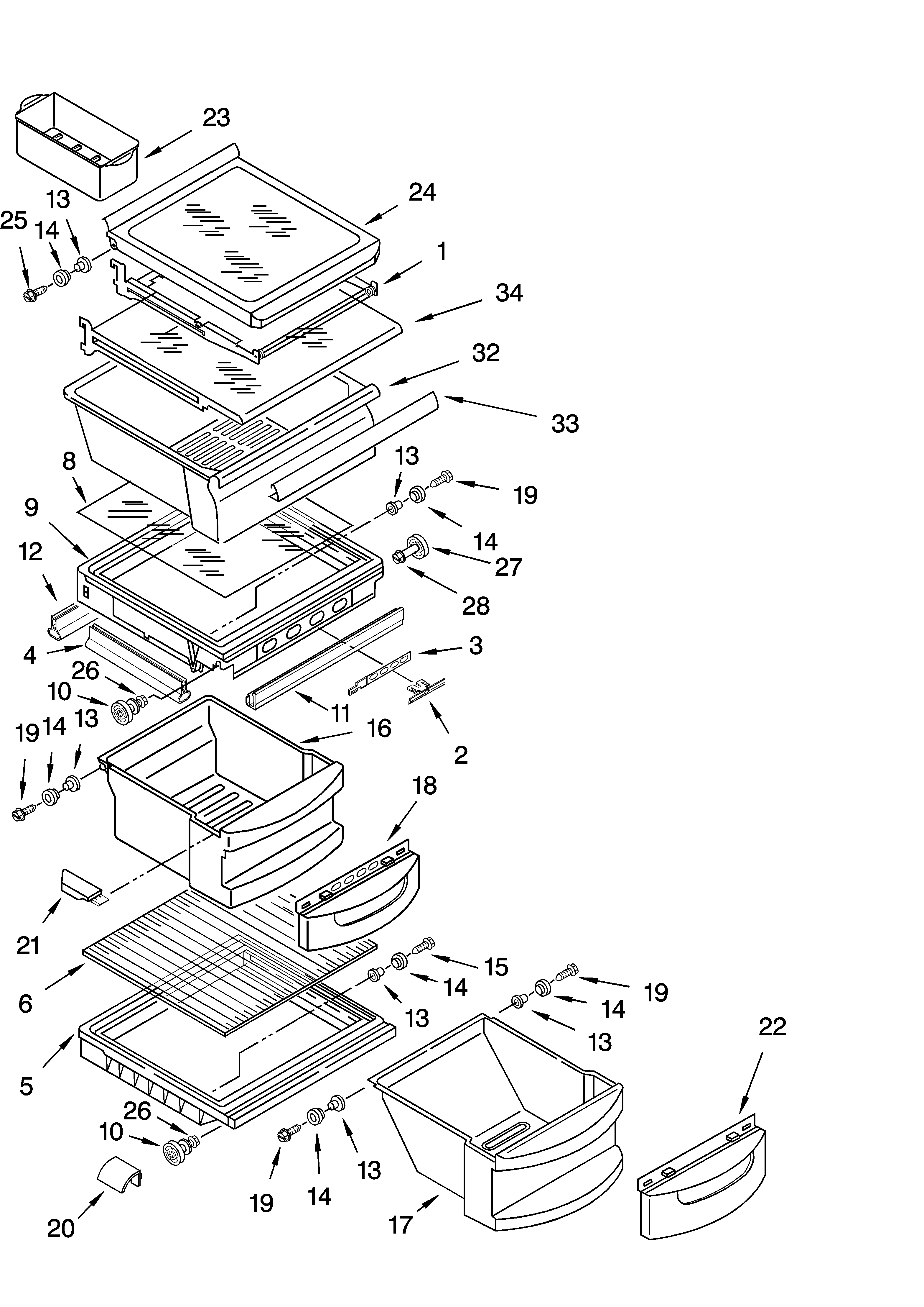 KitchenAid KSRB25FKSS14 refrigerator shelf parts diagram