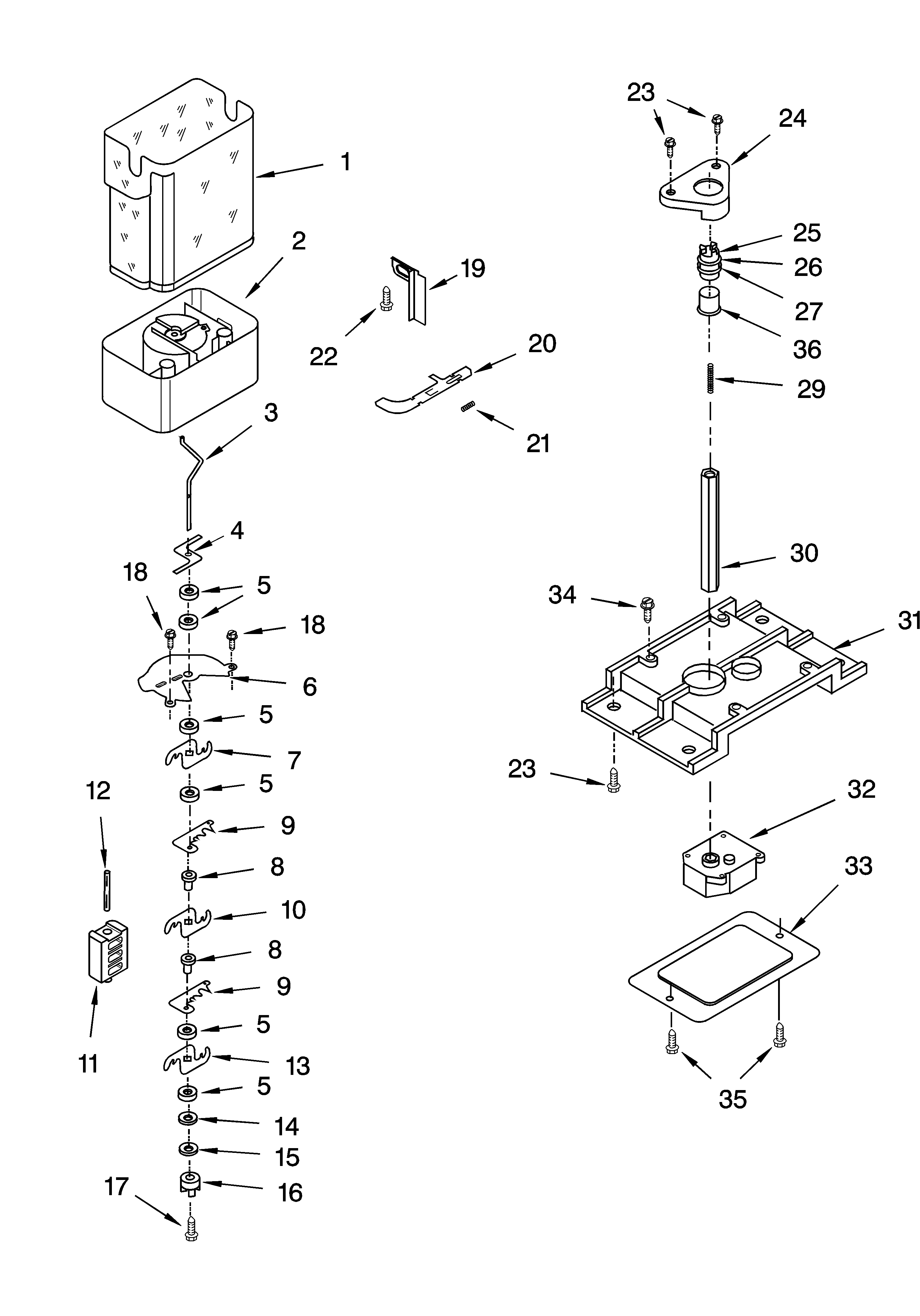 KitchenAid KSRB25FKSS14 motor and ice container parts diagram