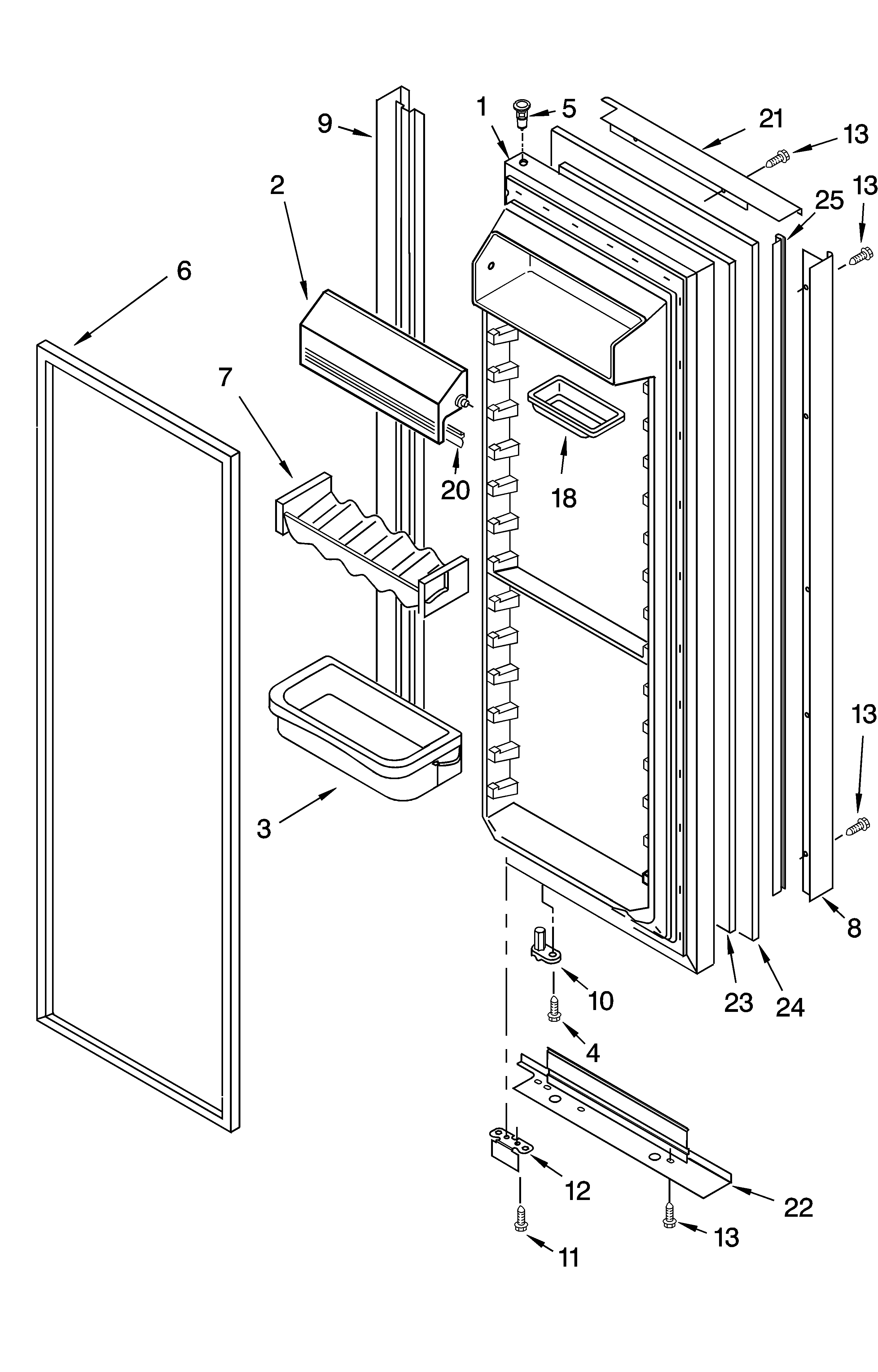 KitchenAid KSRB25FKSS14 refrigerator door parts diagram