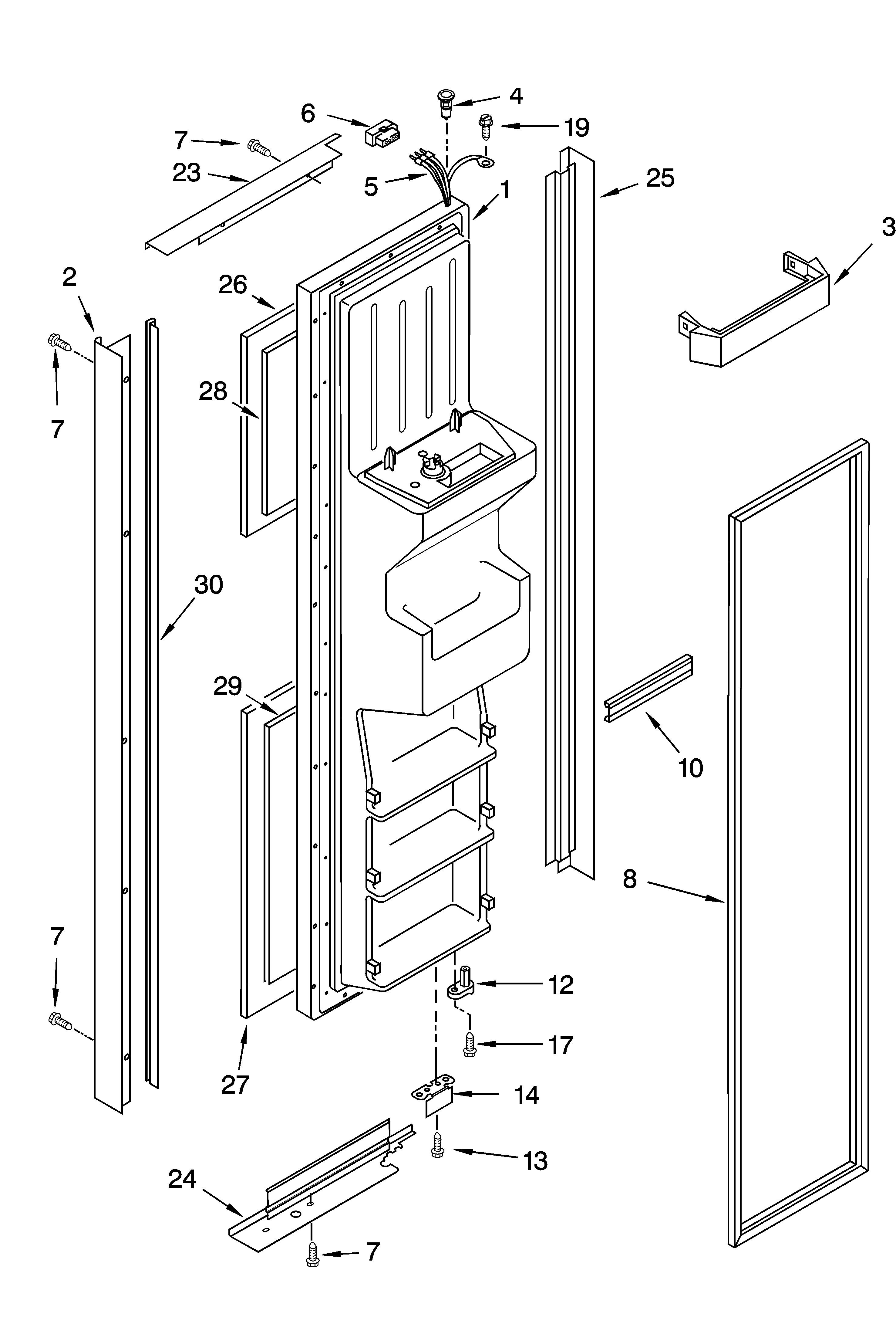 KitchenAid KSRB25FKSS14 freezer door parts diagram