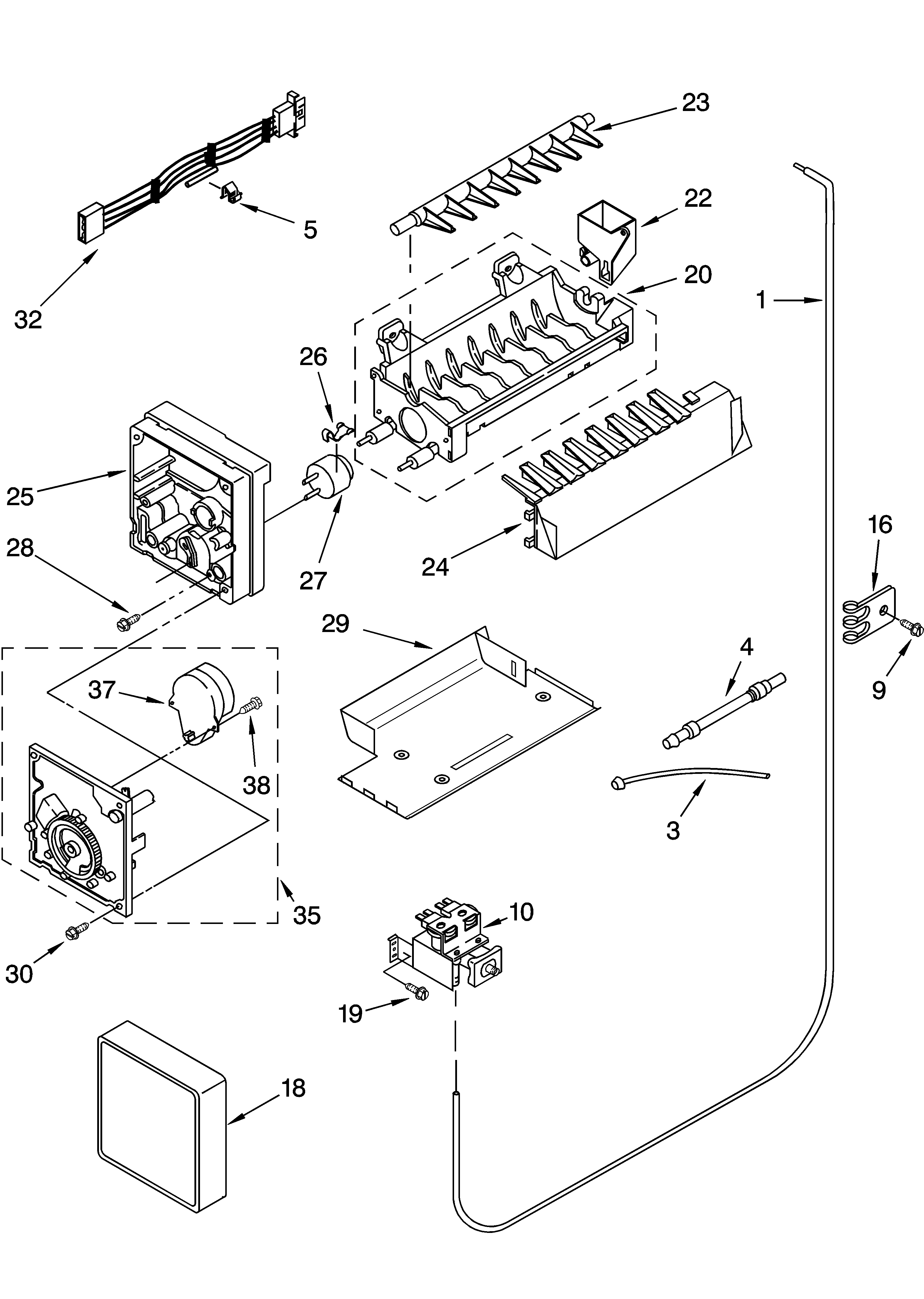 KitchenAid KSRB25FKSS14 icemaker parts, parts not illustrated diagram