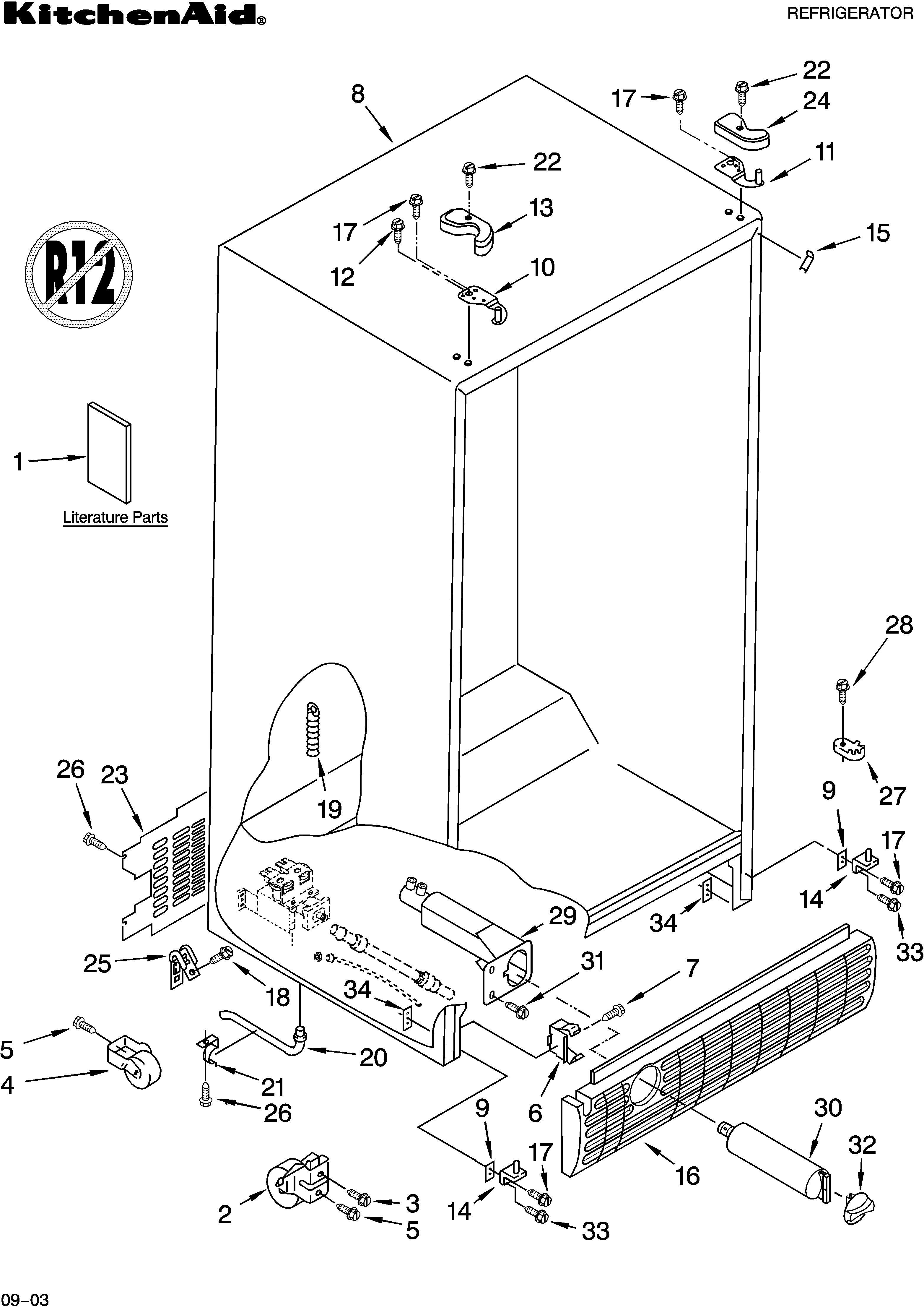 KitchenAid KSRD22FKBT14 cabinet parts diagram