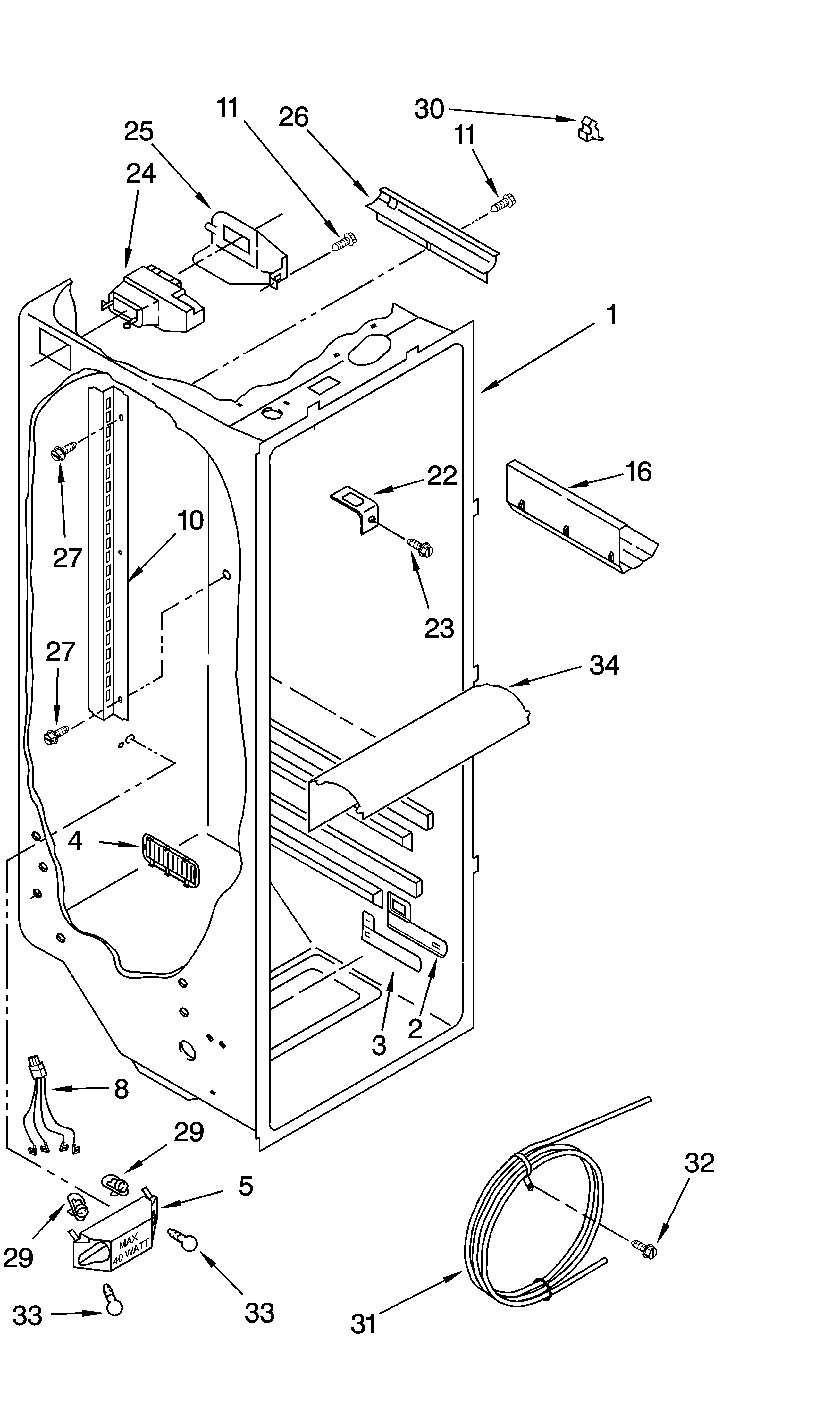 KitchenAid KSRD22FKBT14 refrigerator liner parts diagram