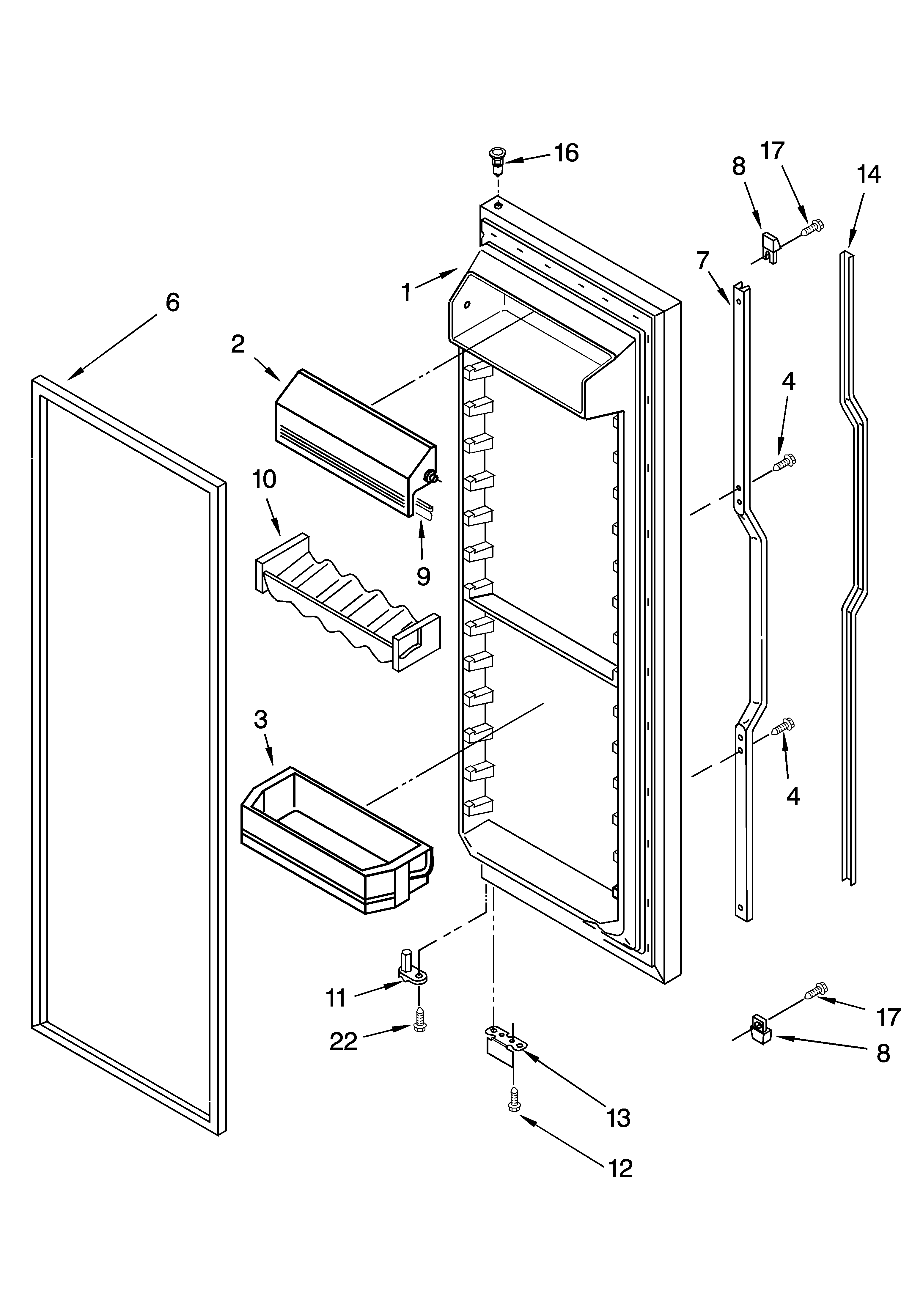 KitchenAid KSRD22FKBT14 refrigerator door parts diagram