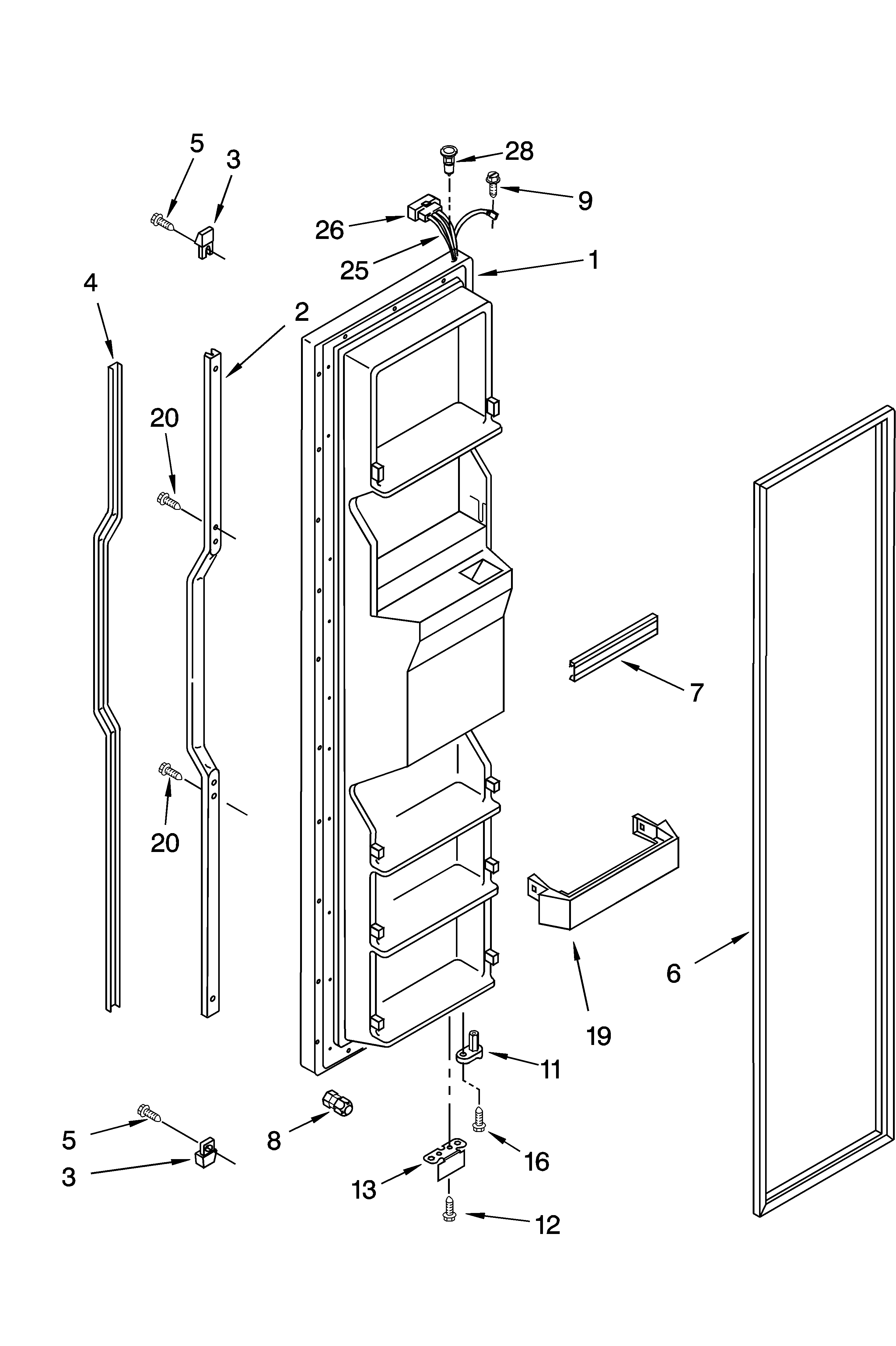 KitchenAid KSRD22FKBT14 freezer door parts diagram