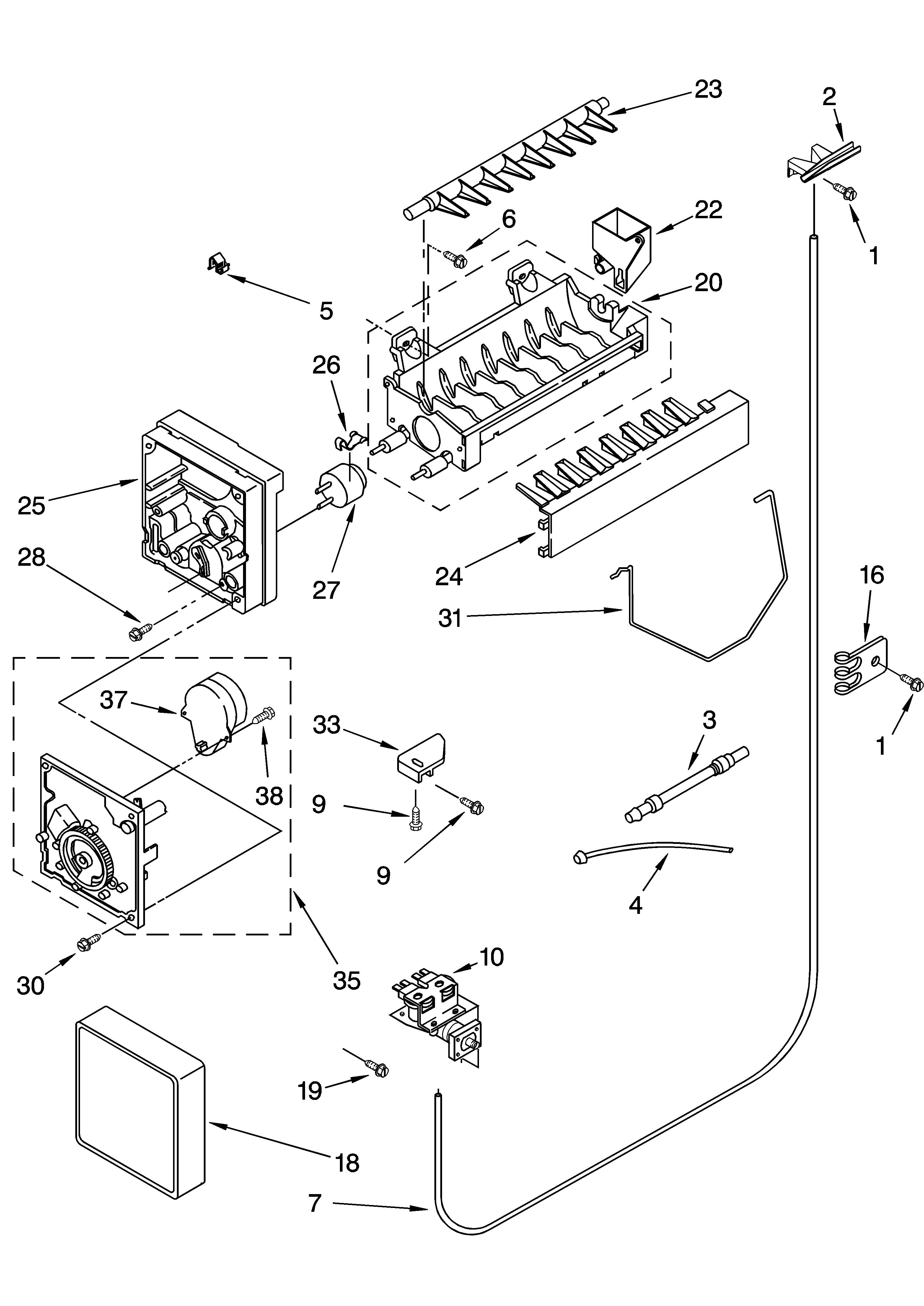 KitchenAid KSRD22FKBT14 icemaker parts, parts not illustrated diagram