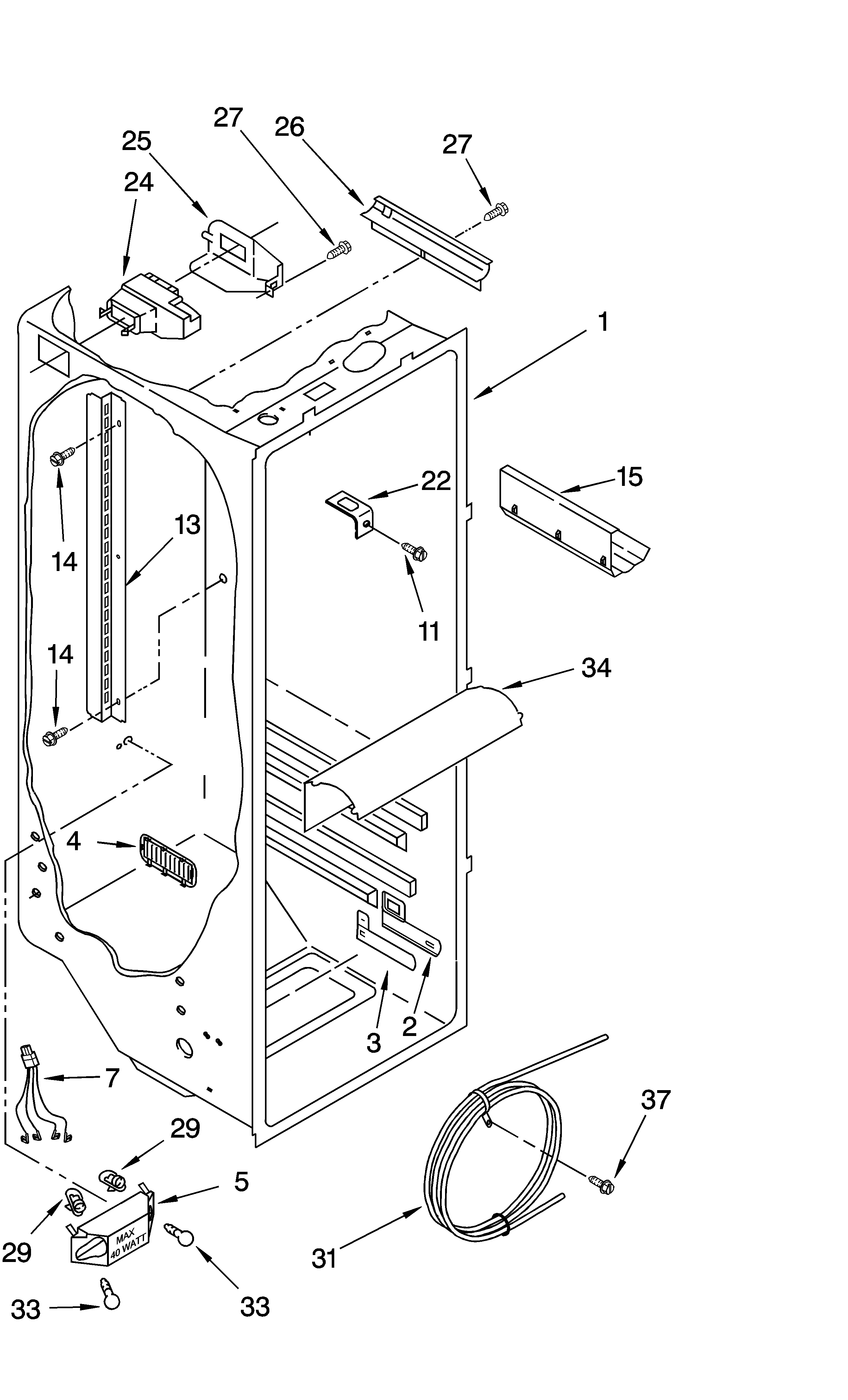 KitchenAid KSRD25FKBL14 refrigerator liner parts diagram