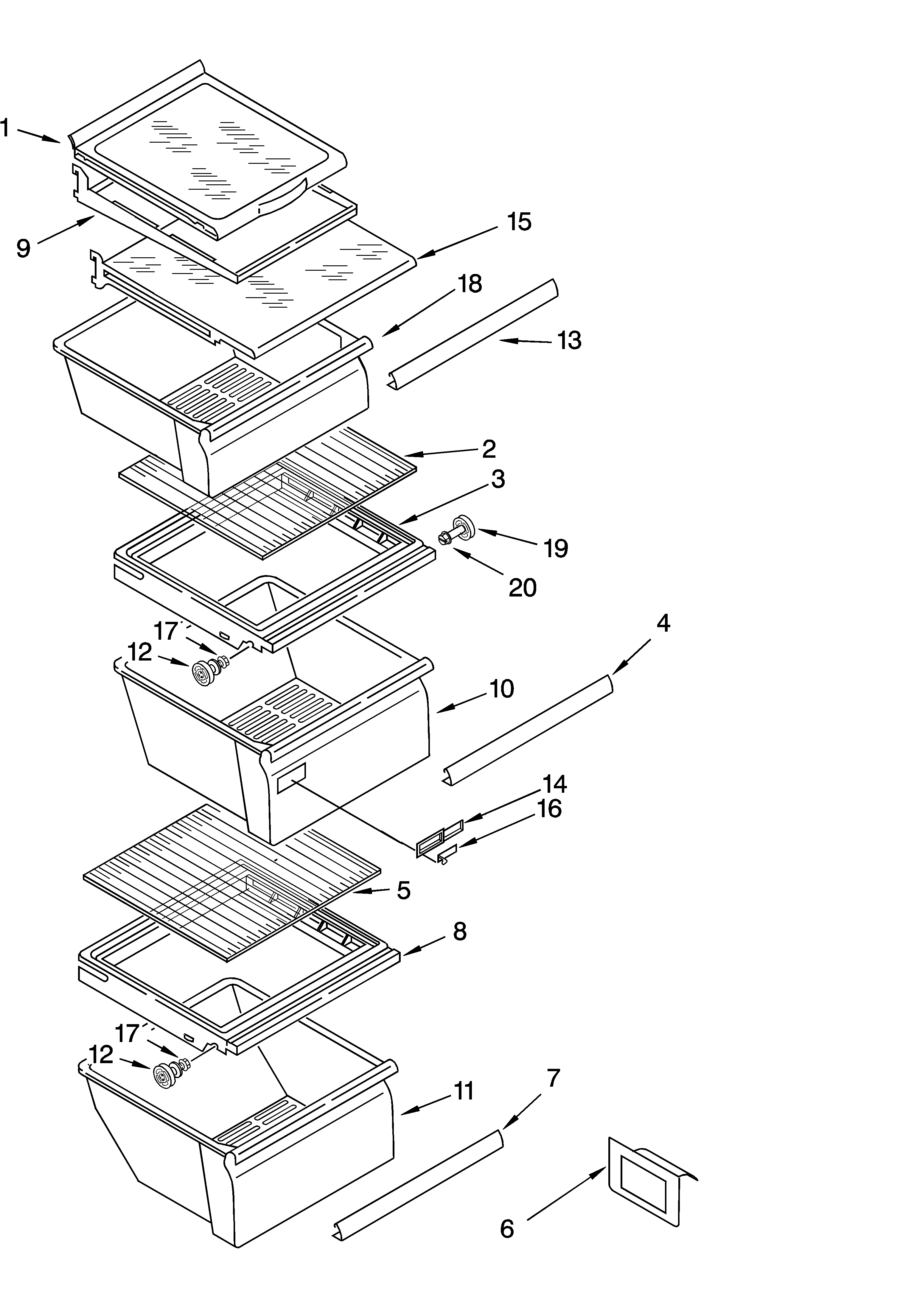 KitchenAid KSRD25FKBL14 refrigerator shelf parts diagram