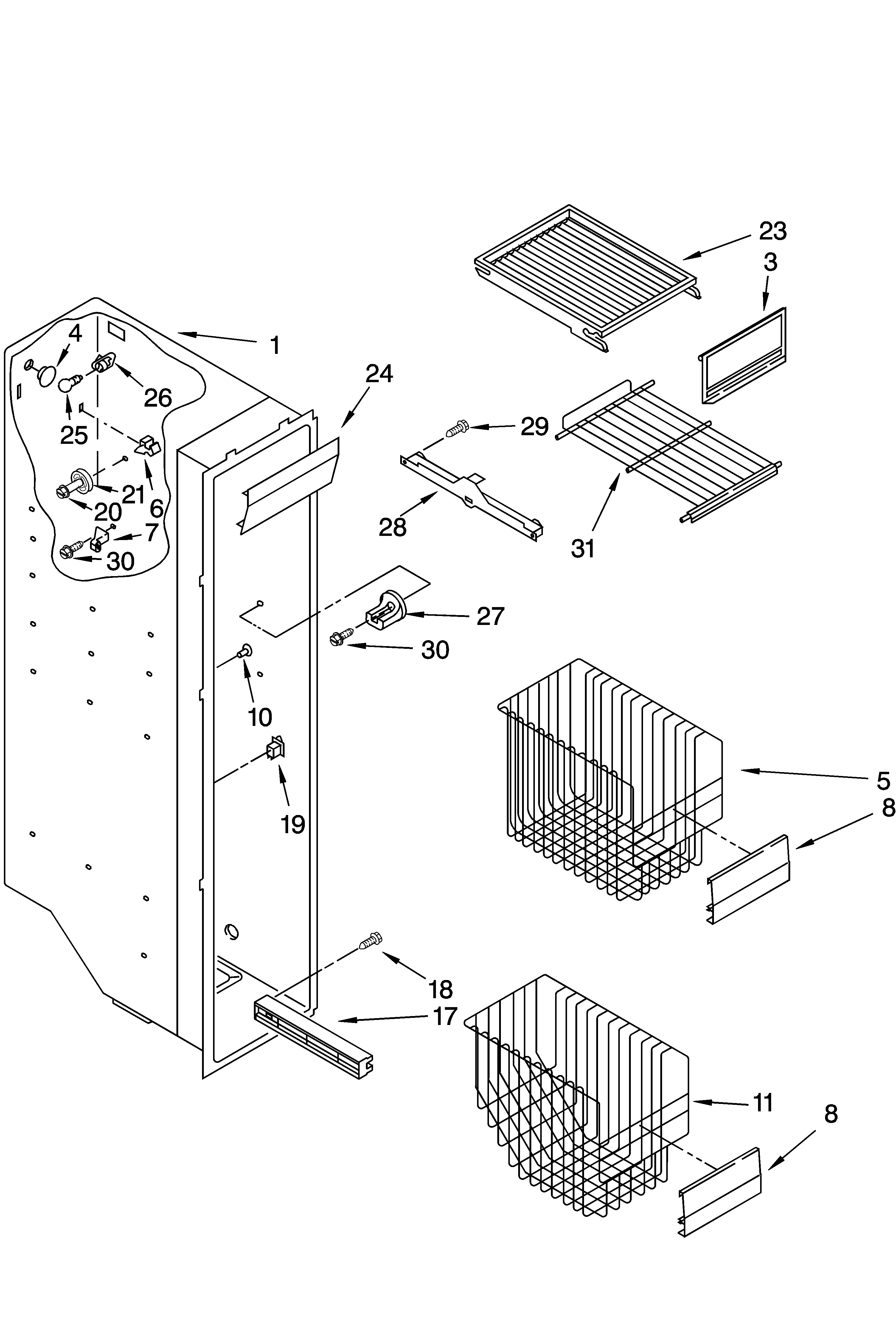 KitchenAid KSRD25FKBL14 freezer liner parts diagram