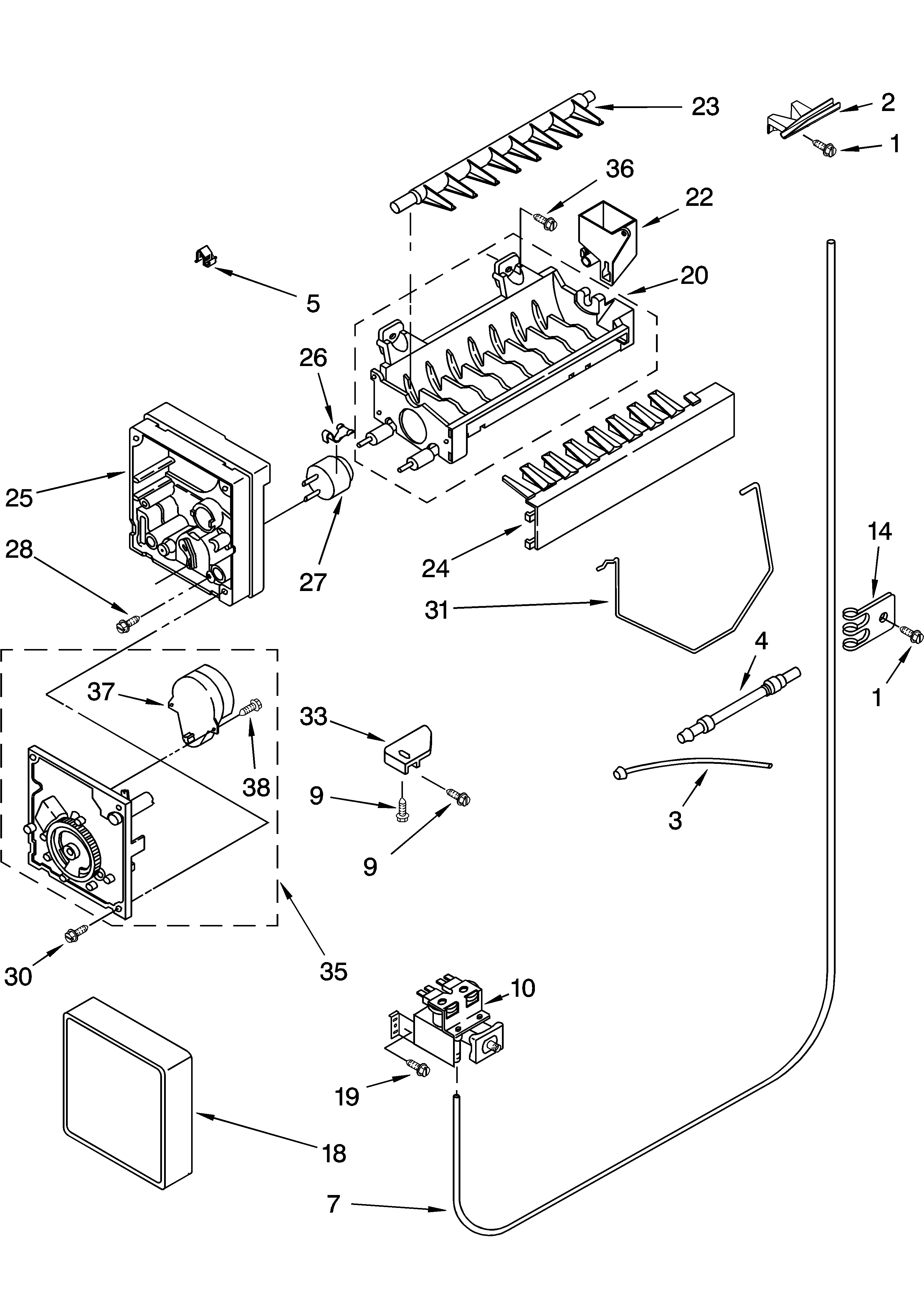 KitchenAid KSRD25FKBL14 icemaker parts, parts not illustrated diagram