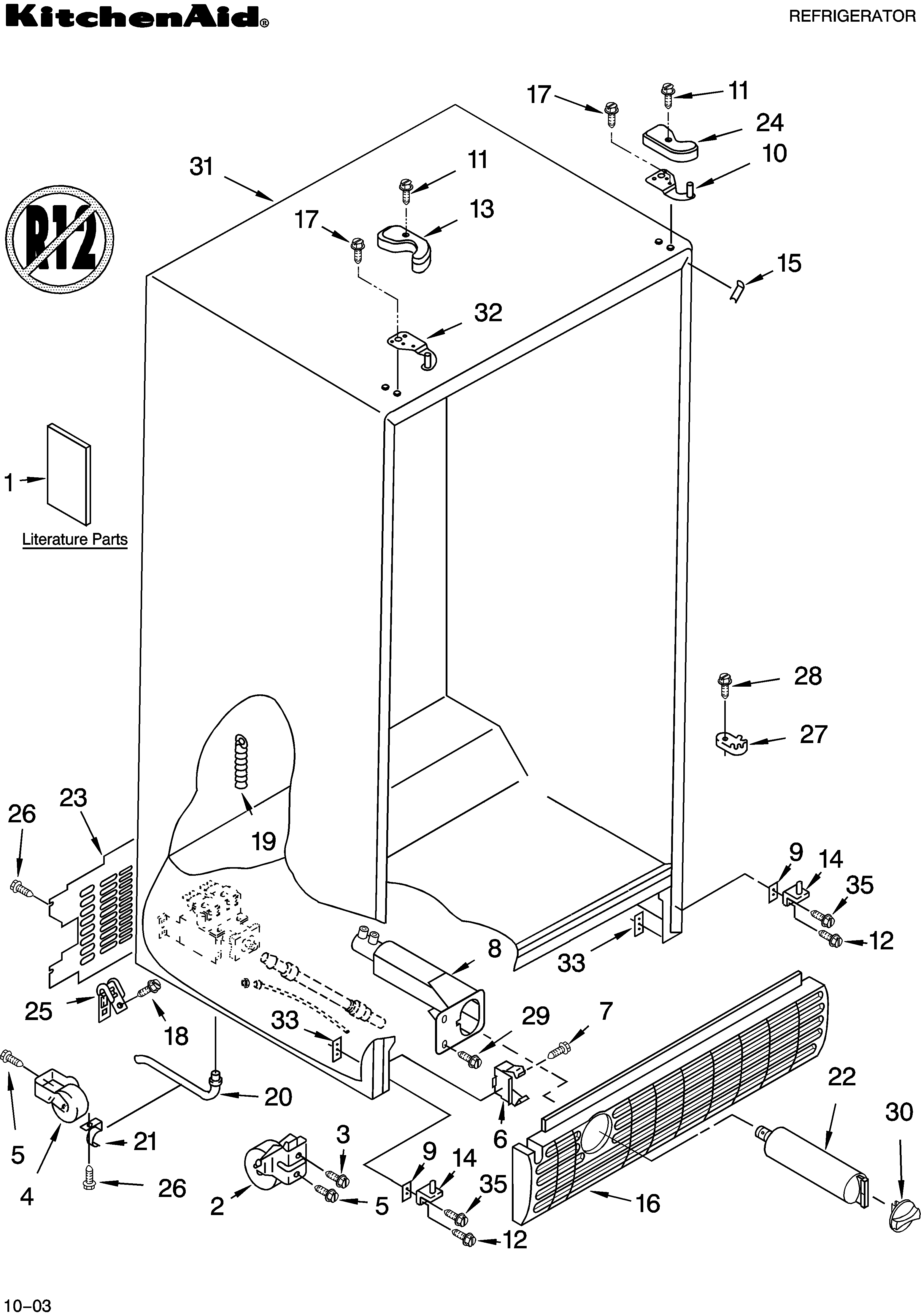 KitchenAid KSRG22FKBL15 cabinet parts diagram