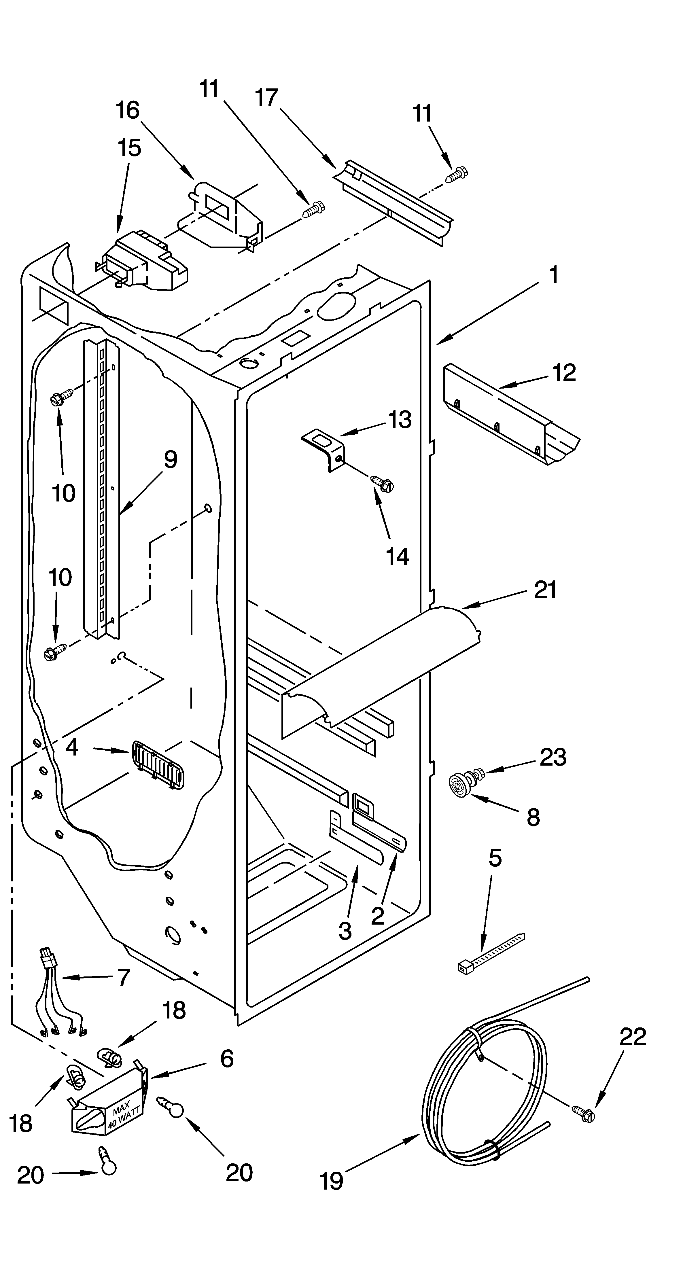 KitchenAid KSRG22FKBL15 refrigerator liner parts diagram