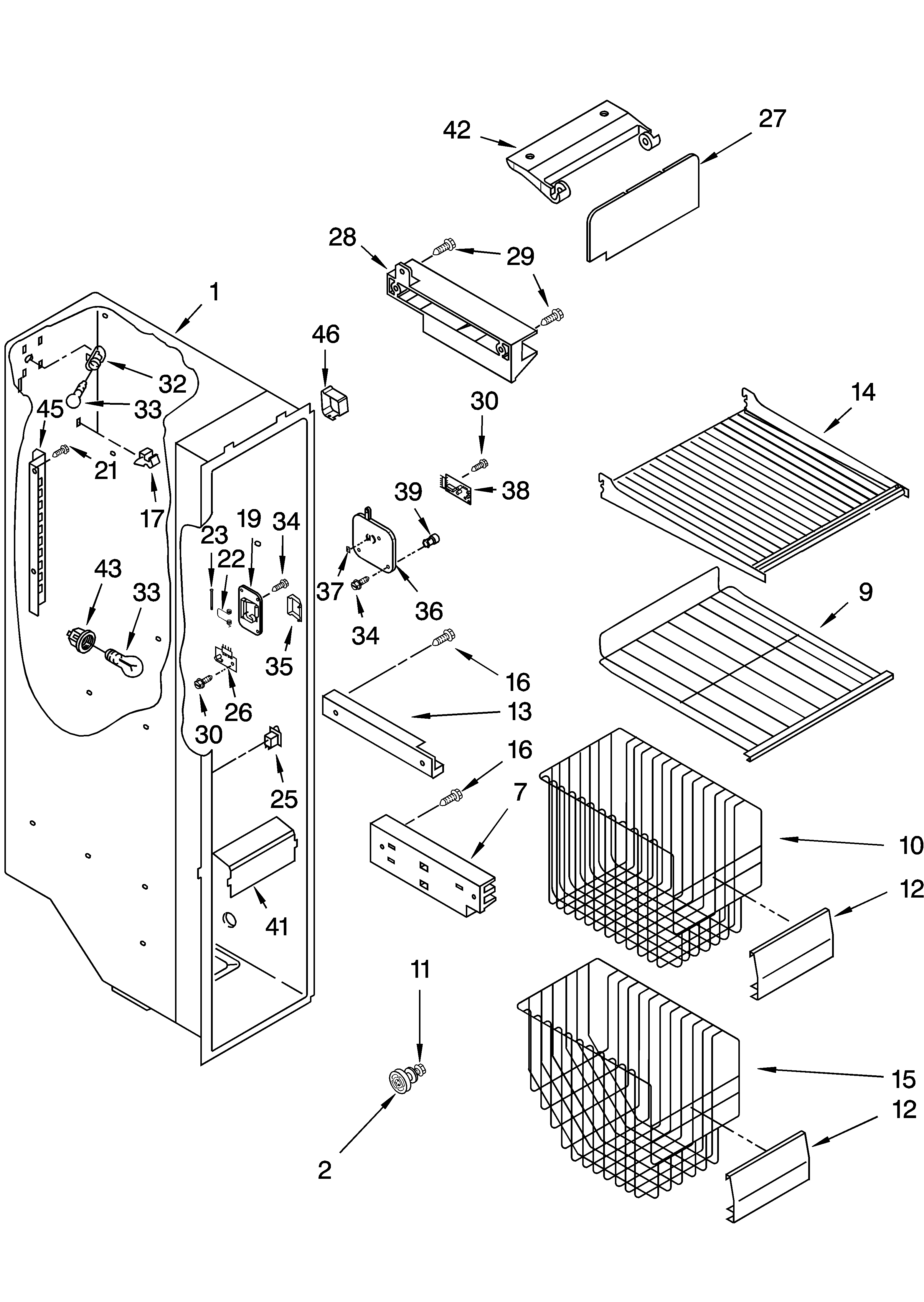 KitchenAid KSRG22FKBL15 freezer liner parts diagram