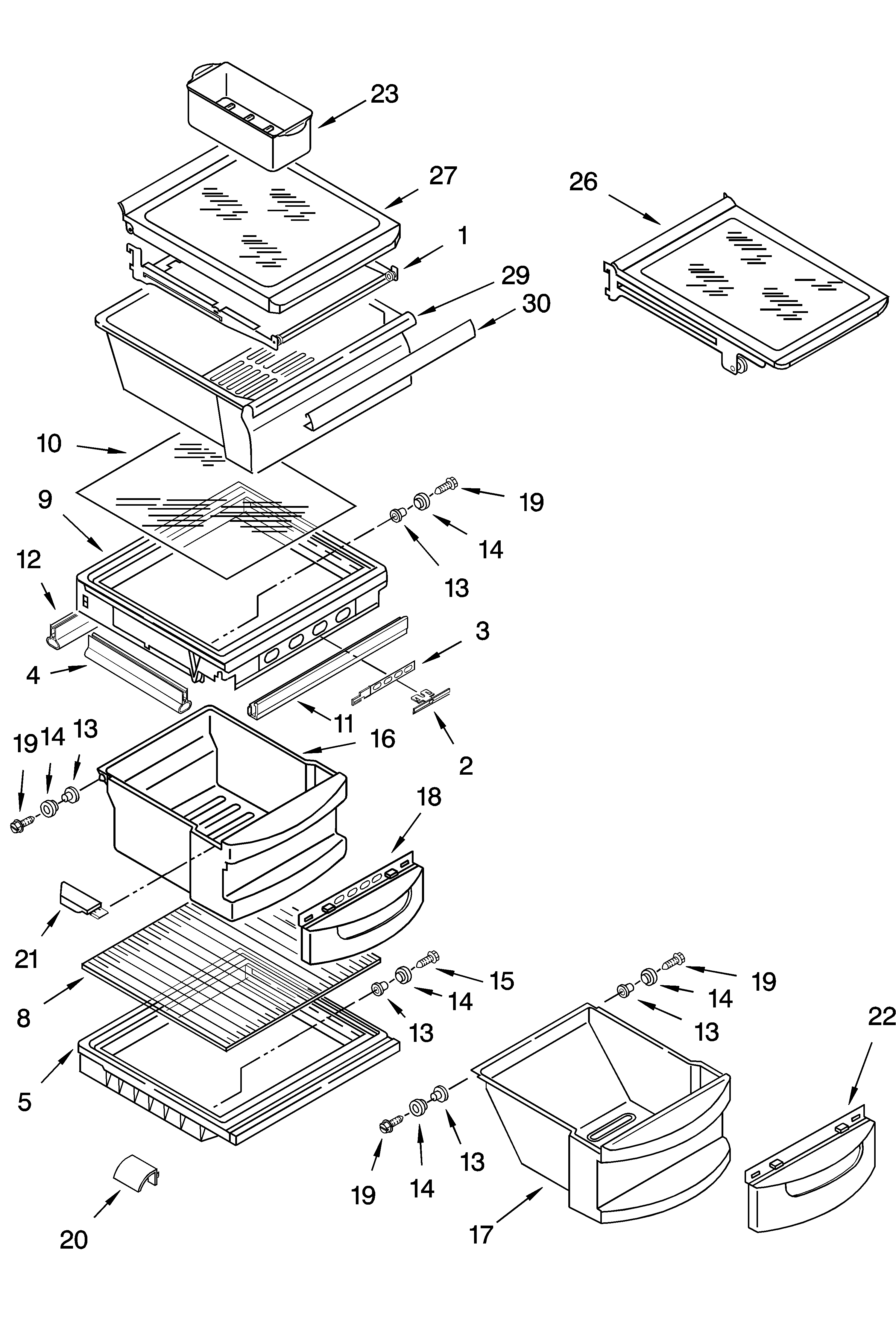 KitchenAid KSRG22FKBL15 refrigerator shelf parts diagram