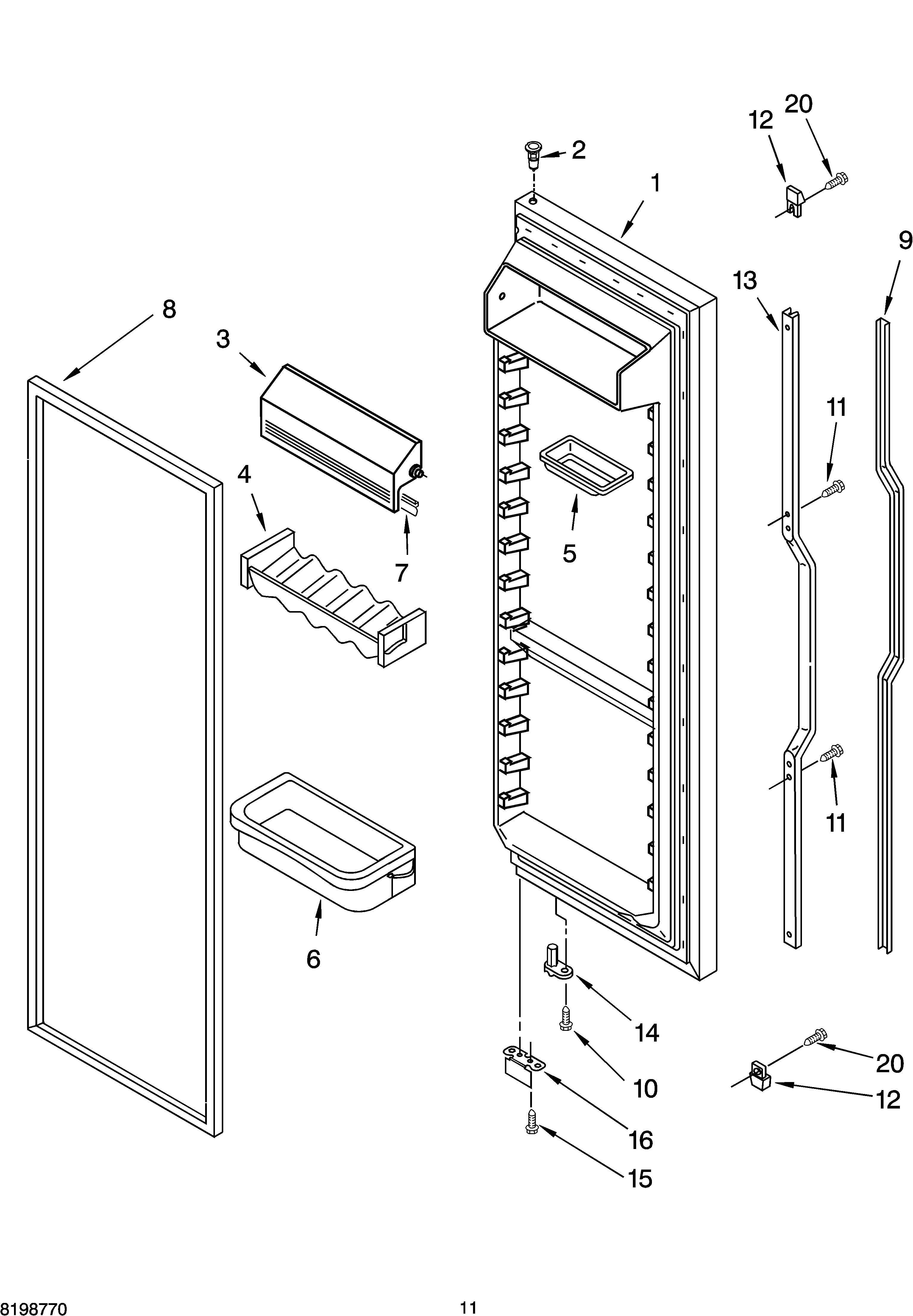 KitchenAid KSRG22FKBL15 refrigerator door parts diagram