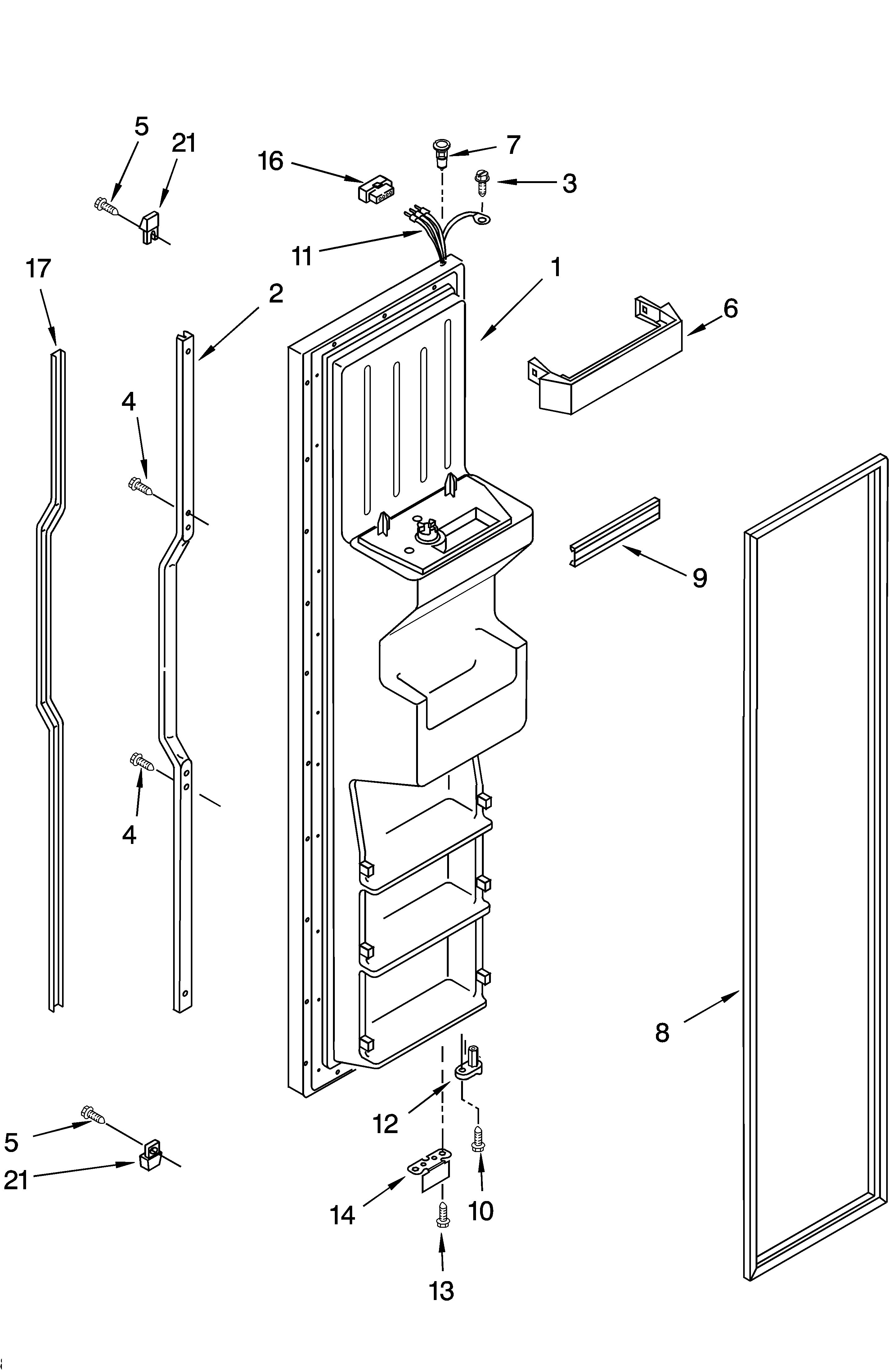 KitchenAid KSRG22FKBL15 freezer door parts diagram