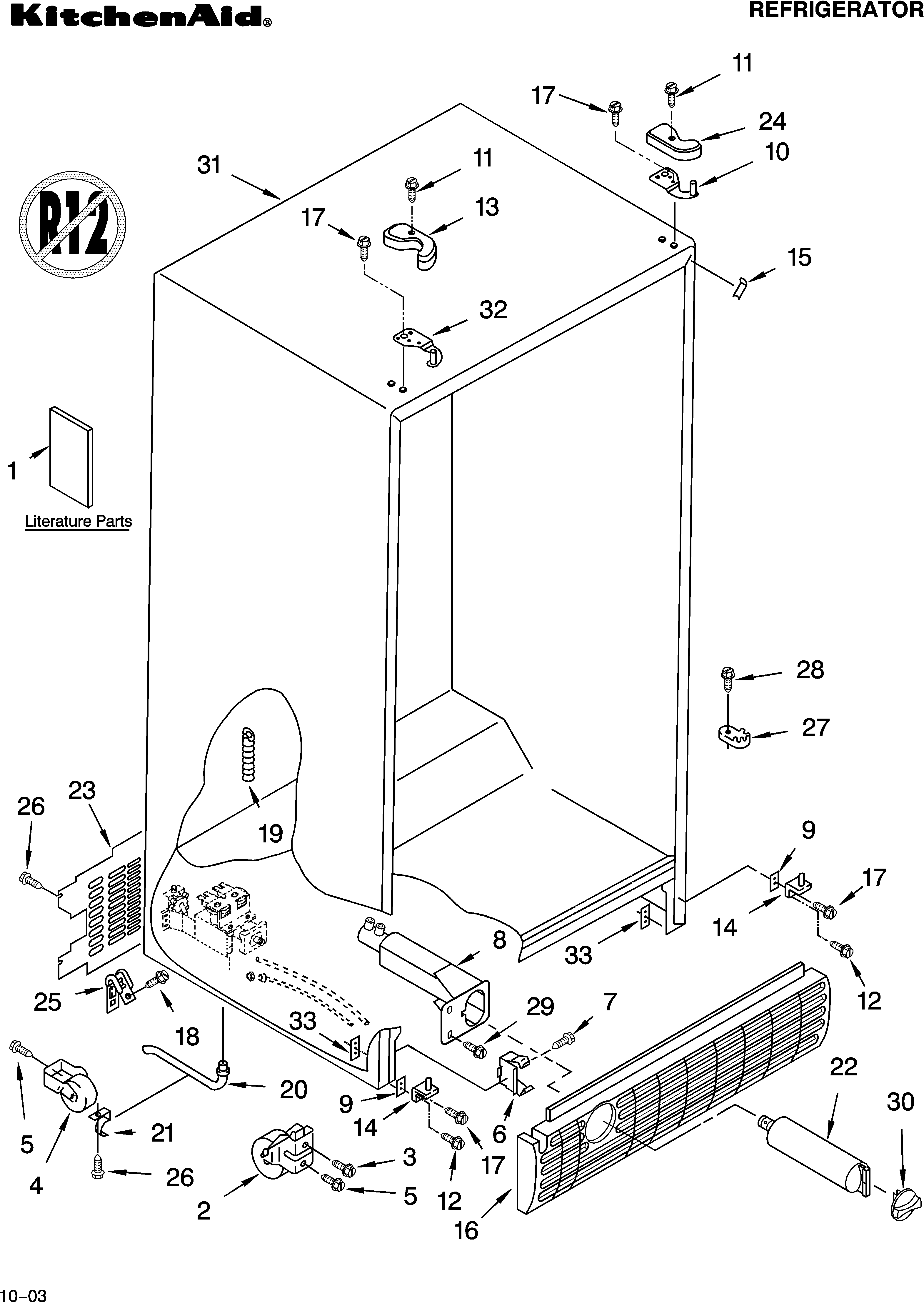 KitchenAid KSRG22FKSS15 cabinet parts diagram