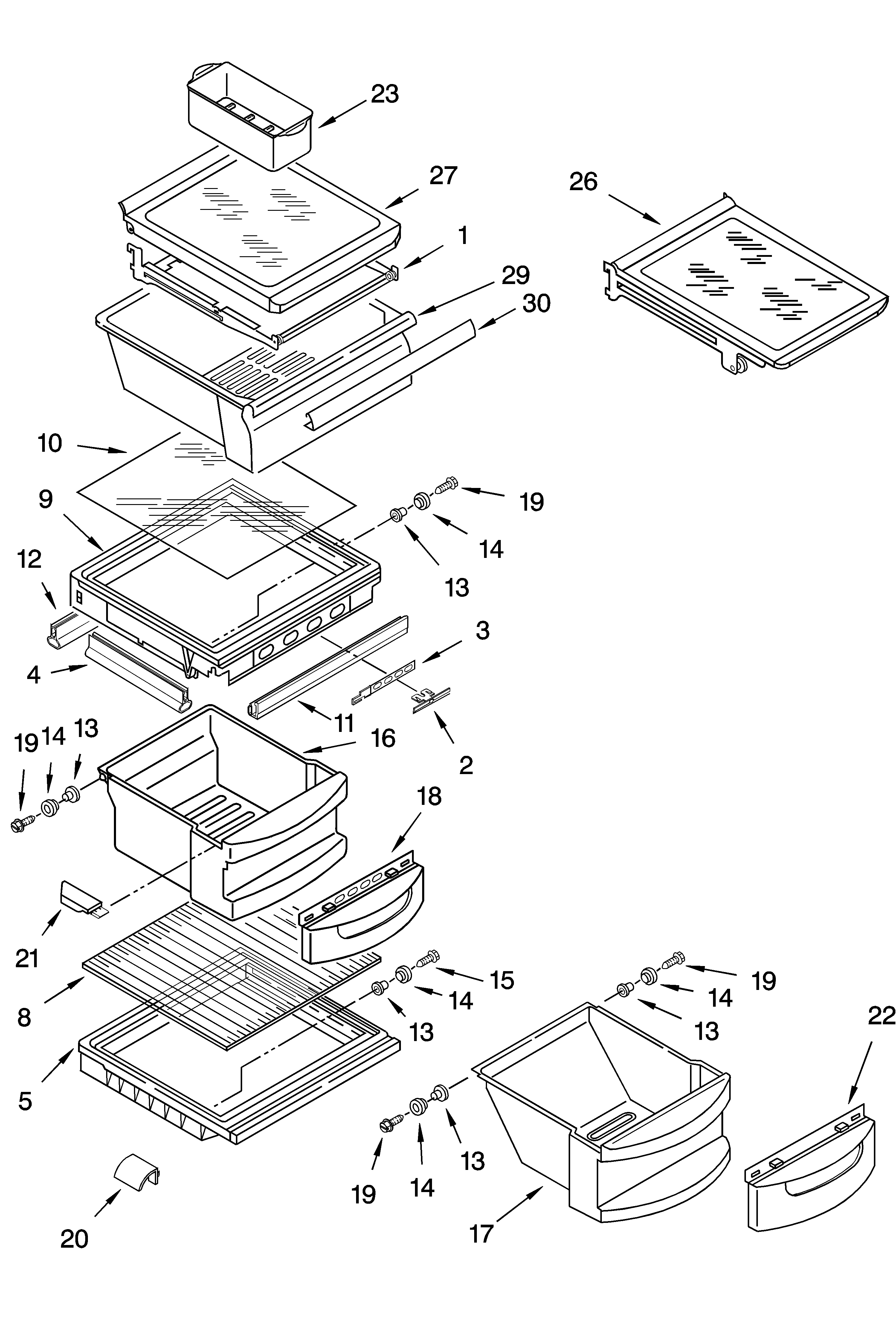 KitchenAid KSRG22FKSS15 refrigerator shelf parts diagram