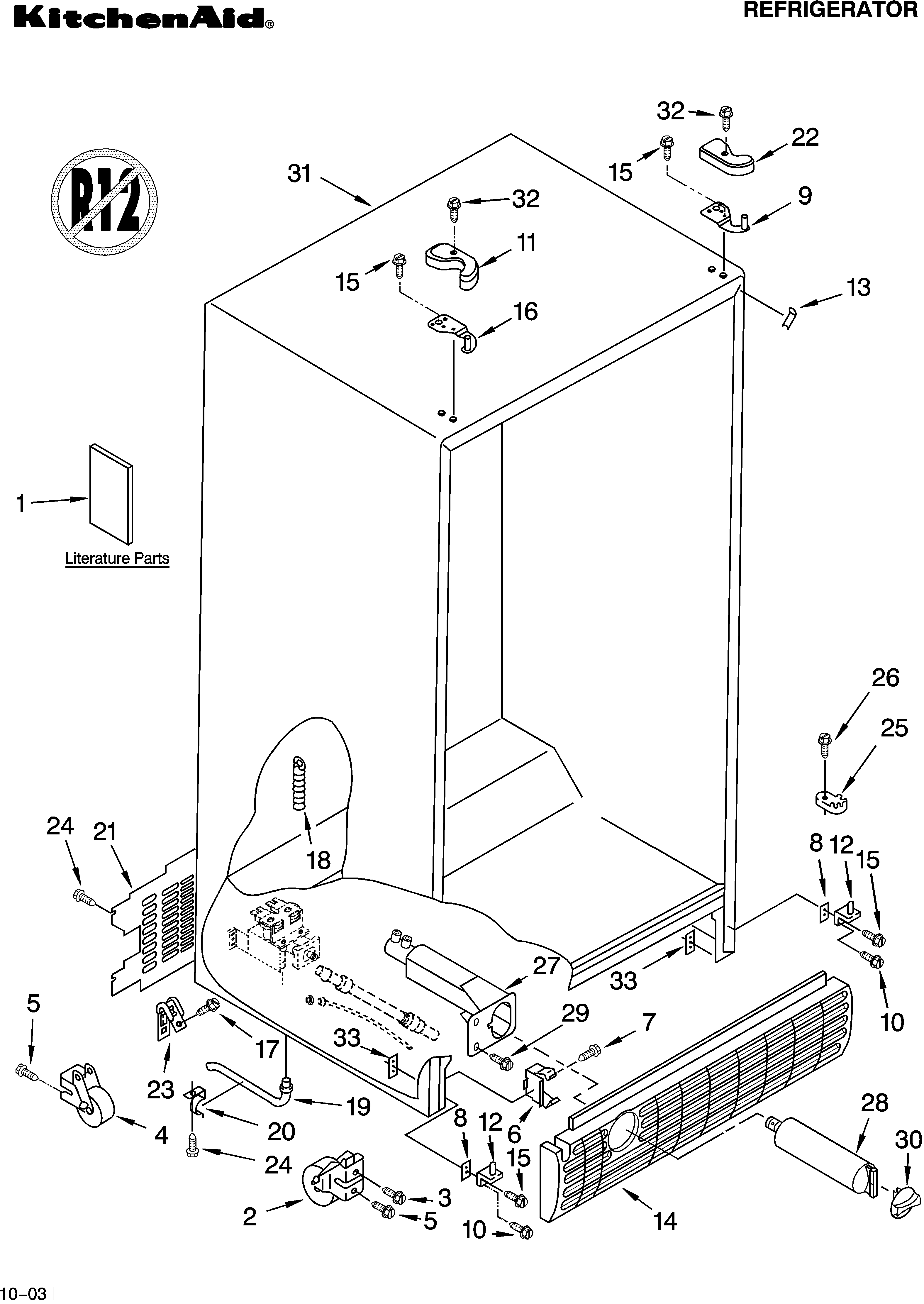 KitchenAid KSRG25FKWH15 cabinet parts diagram