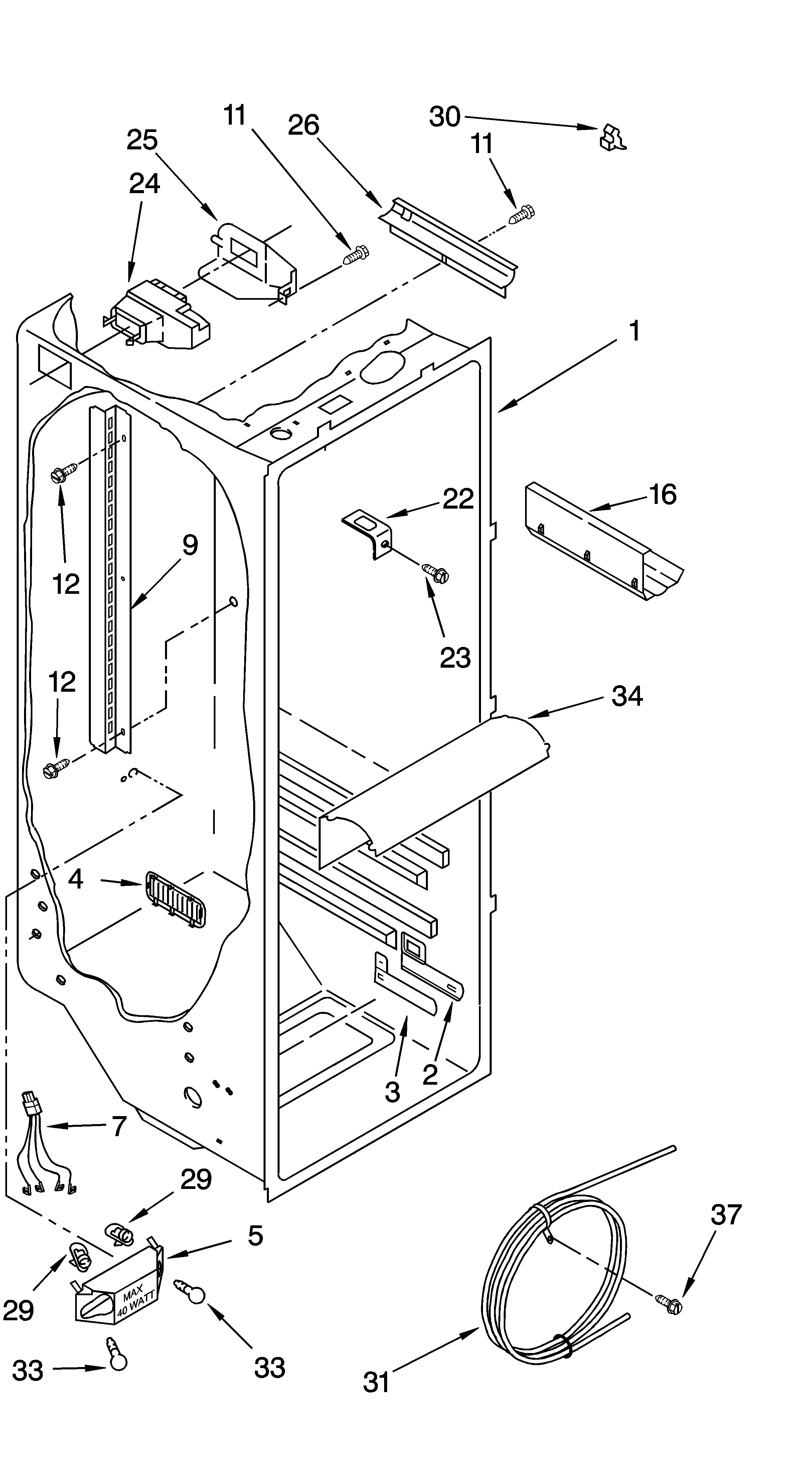 KitchenAid KSRG25FKWH15 refrigerator liner parts diagram